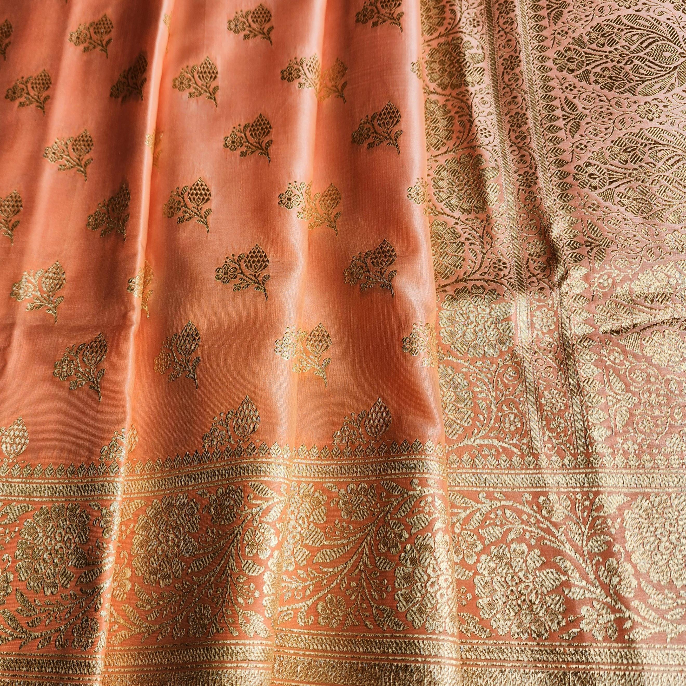 Rich Orange Banarasi Silk Saree with Gold Zari Weaving