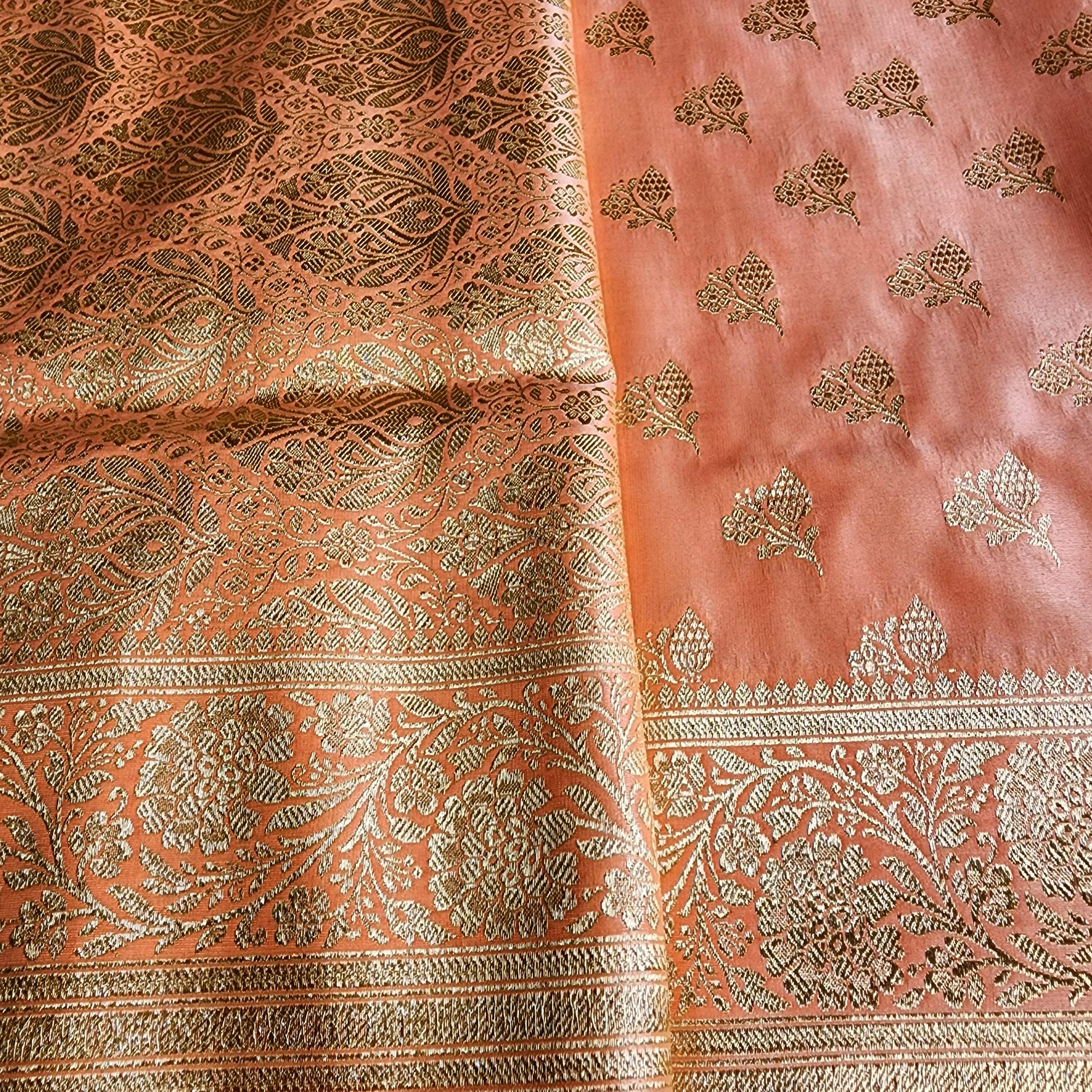 Rich Orange Banarasi Silk Saree with Gold Zari Weaving