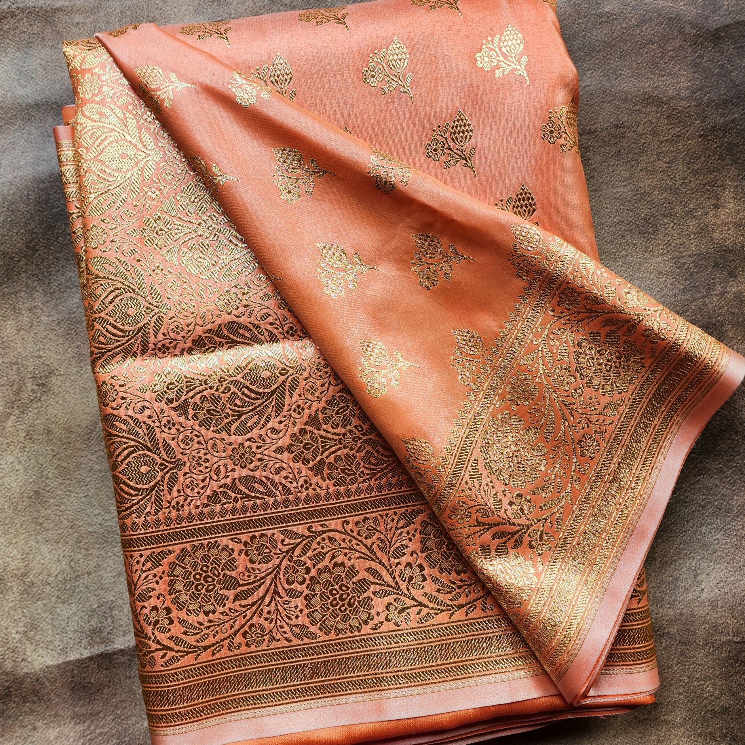 Rich Orange Banarasi Silk Saree with Gold Zari Weaving