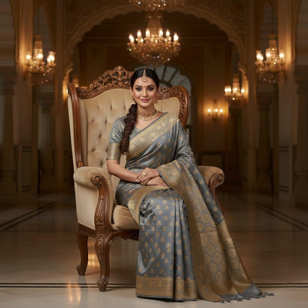 Rich Steel Blue Banarasi Silk Saree with Gold Zari Weaving