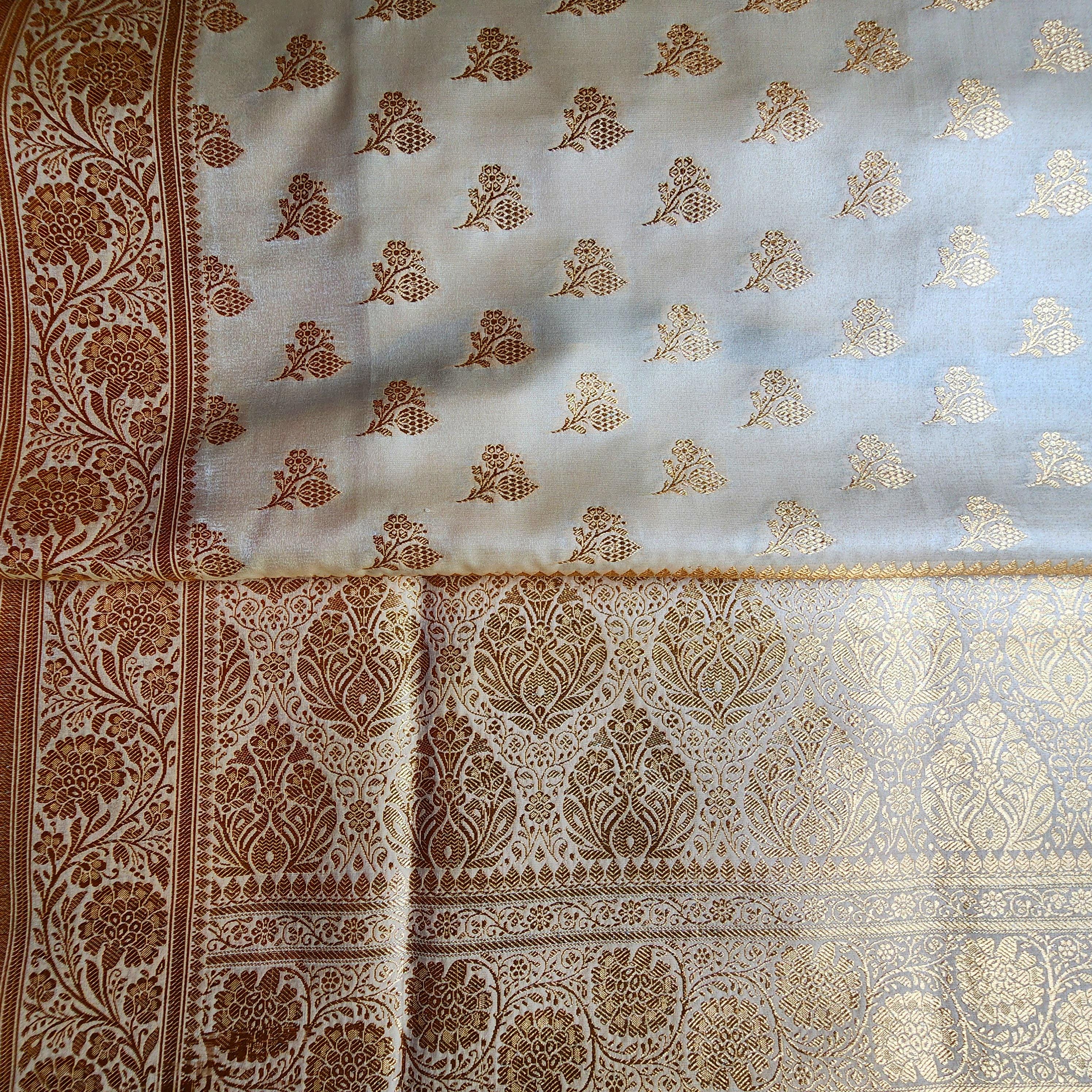 Rich Sand Beige Banarasi Silk Saree with Gold Zari Weaving