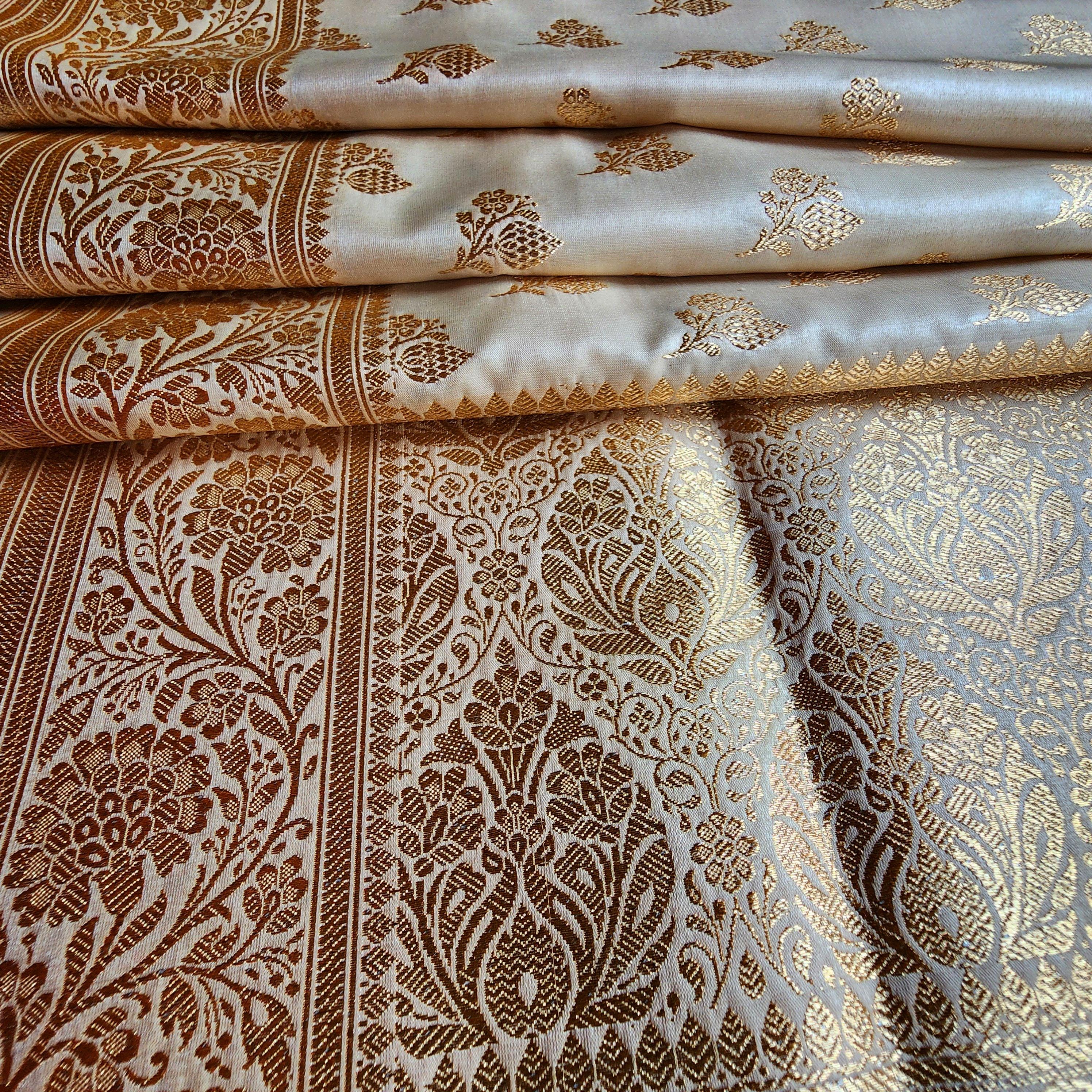 Rich Sand Beige Banarasi Silk Saree with Gold Zari Weaving