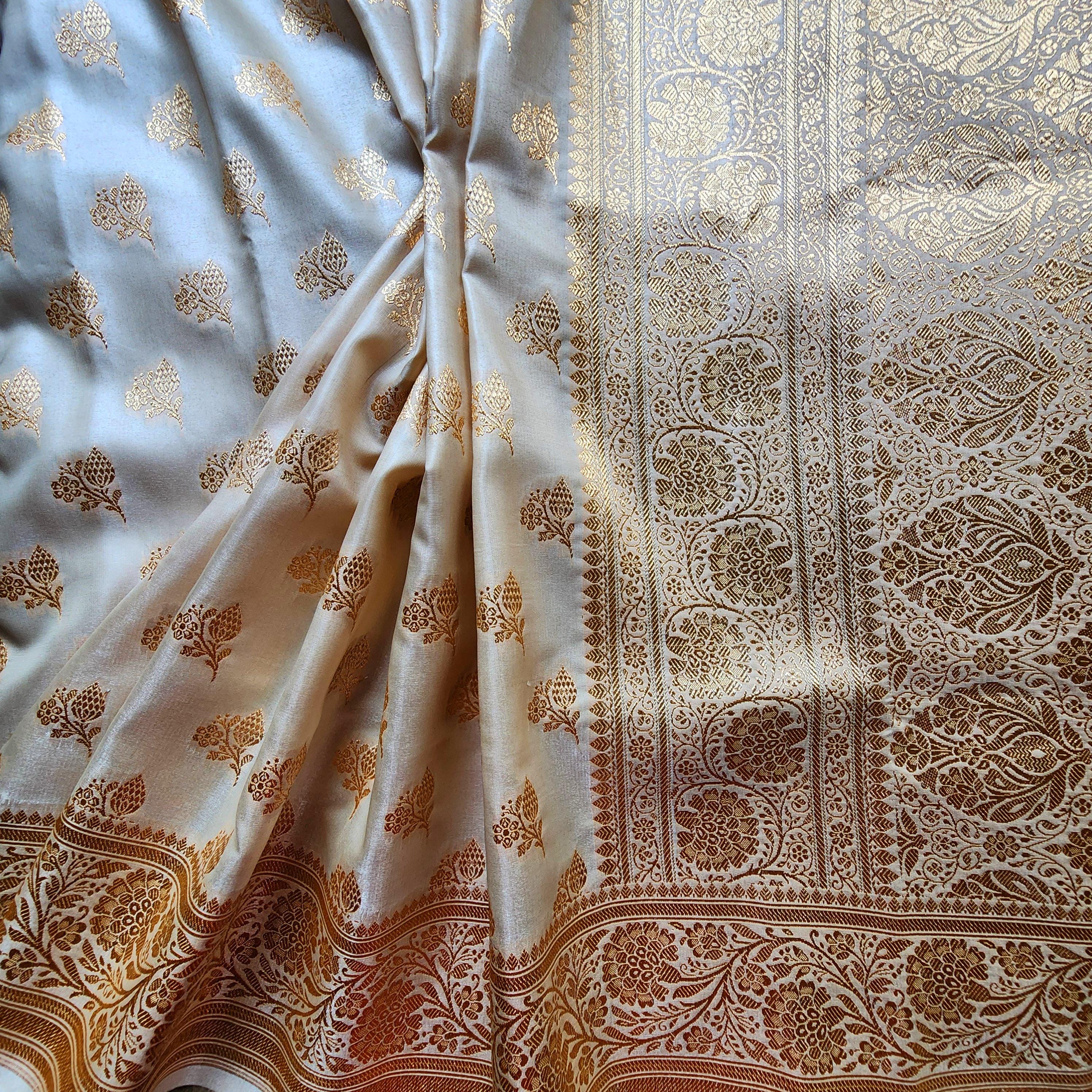 Rich Sand Beige Banarasi Silk Saree with Gold Zari Weaving