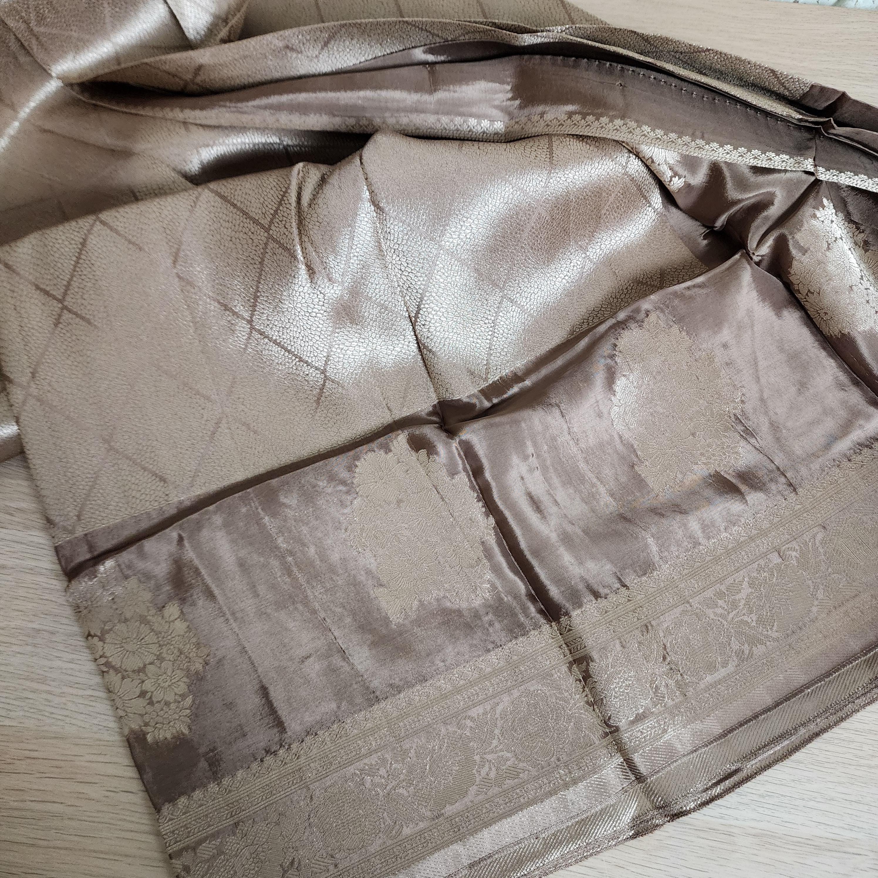 Banarasi Crape Georgette Saree in Gray & Silver Zari