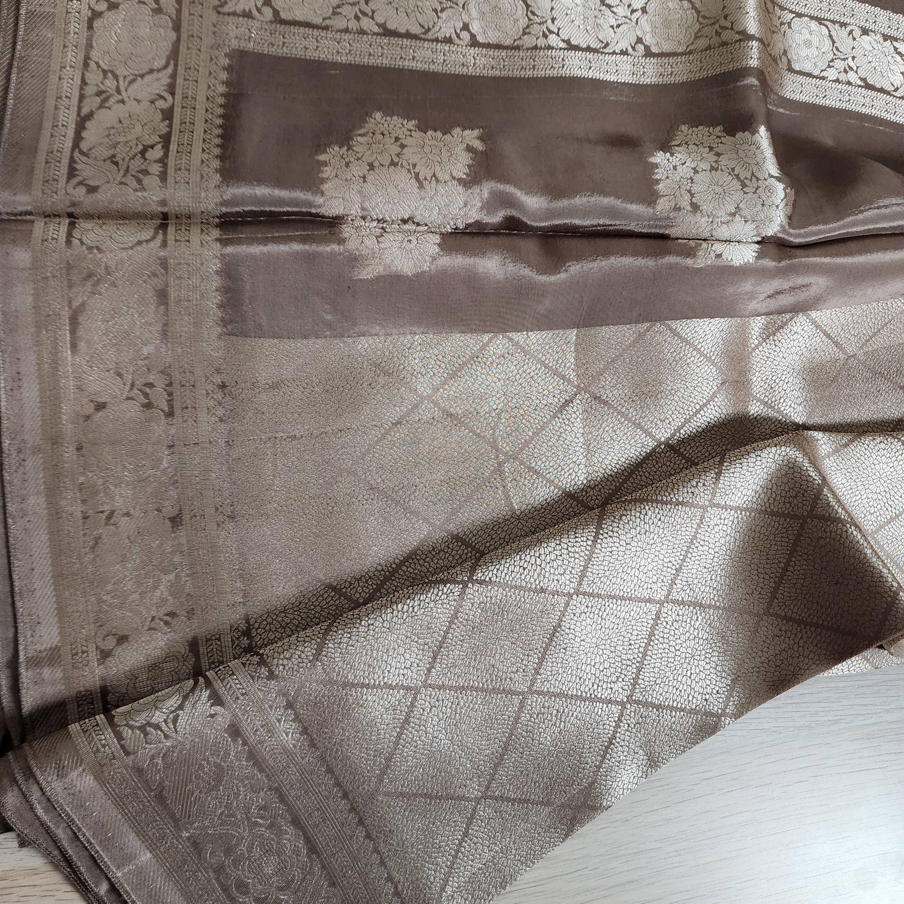 Banarasi Crape Georgette Saree in Gray & Silver Zari