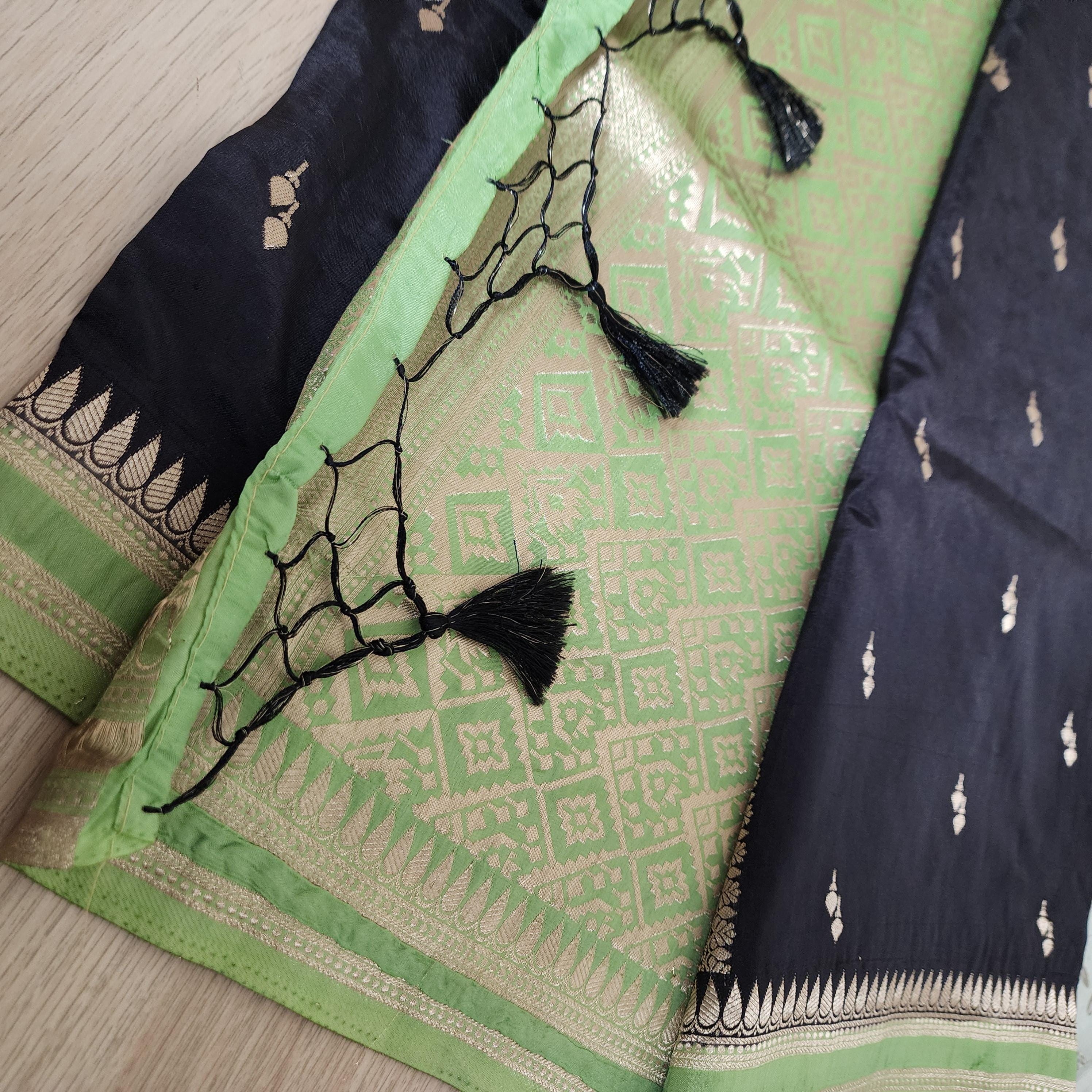 Elegant Mysore Silk Saree in Black & Green