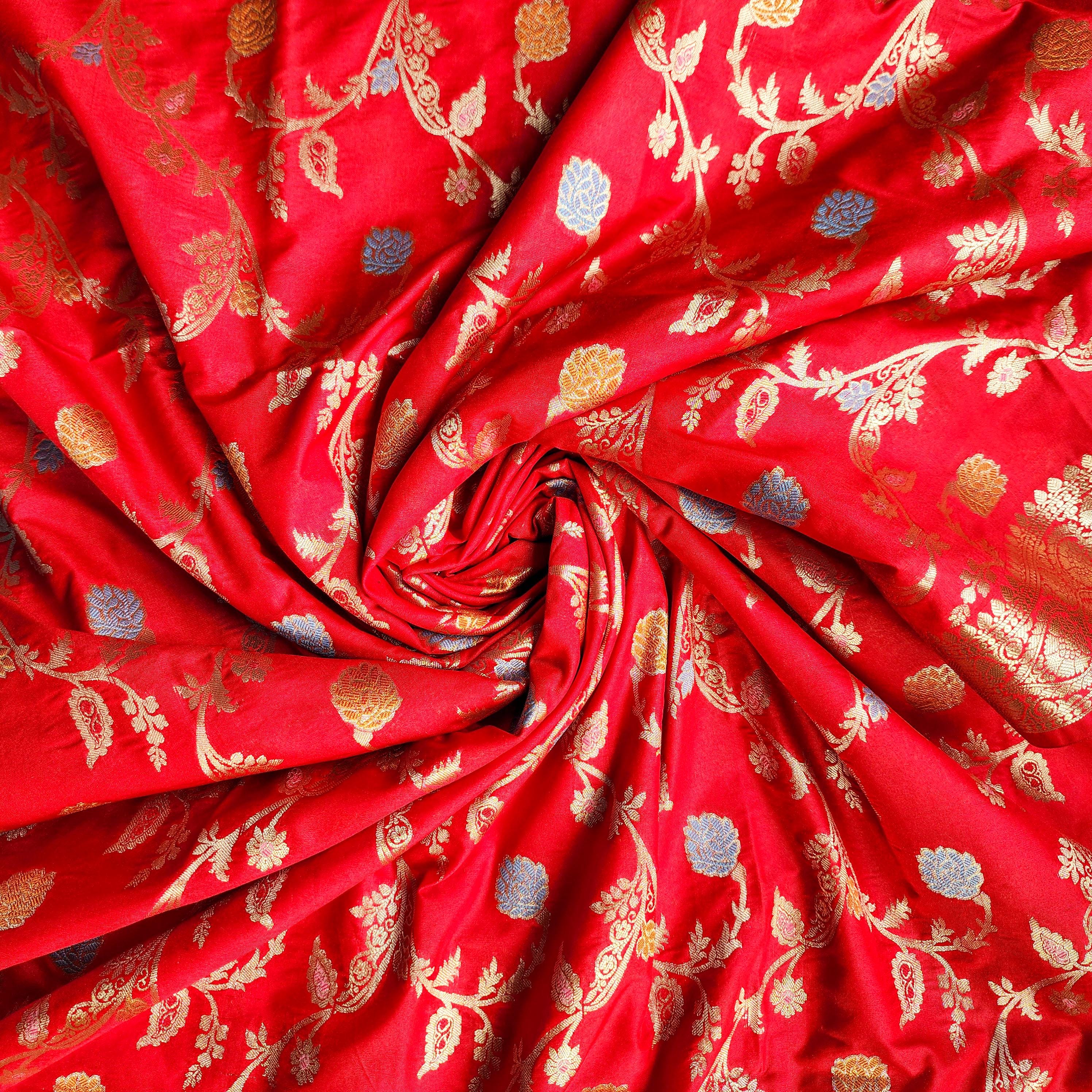 Bright Red Banarasi Silk Dupatta with Multicolor Meenakari and Festive Zari Work