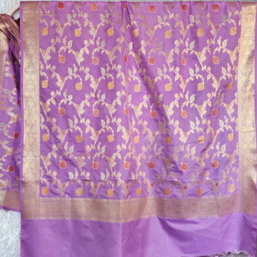 Baby Pink Banarasi Silk Dupatta with Elegant Multicolor Meenakari and Zari Border