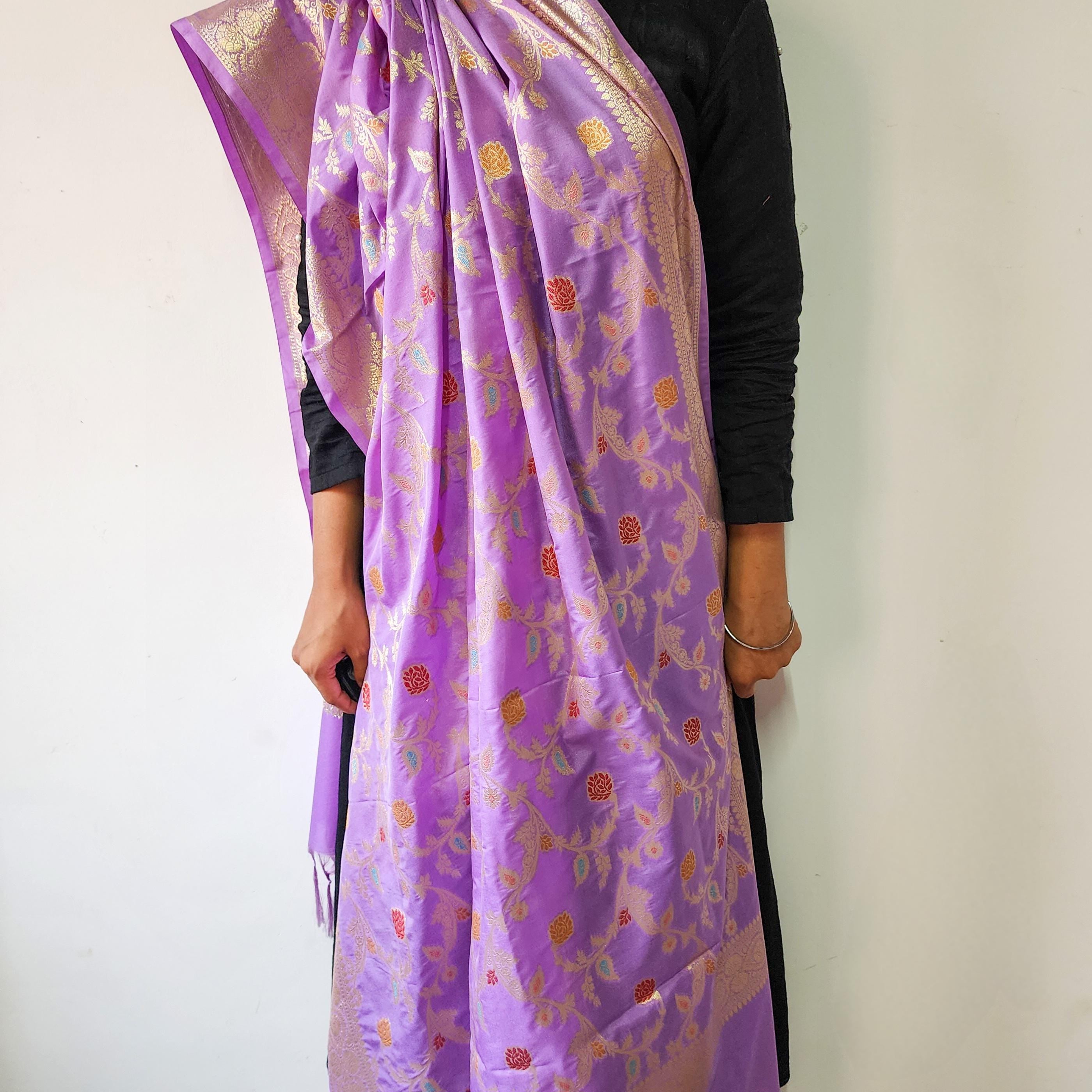 Baby Pink Banarasi Silk Dupatta with Elegant Multicolor Meenakari and Zari Border