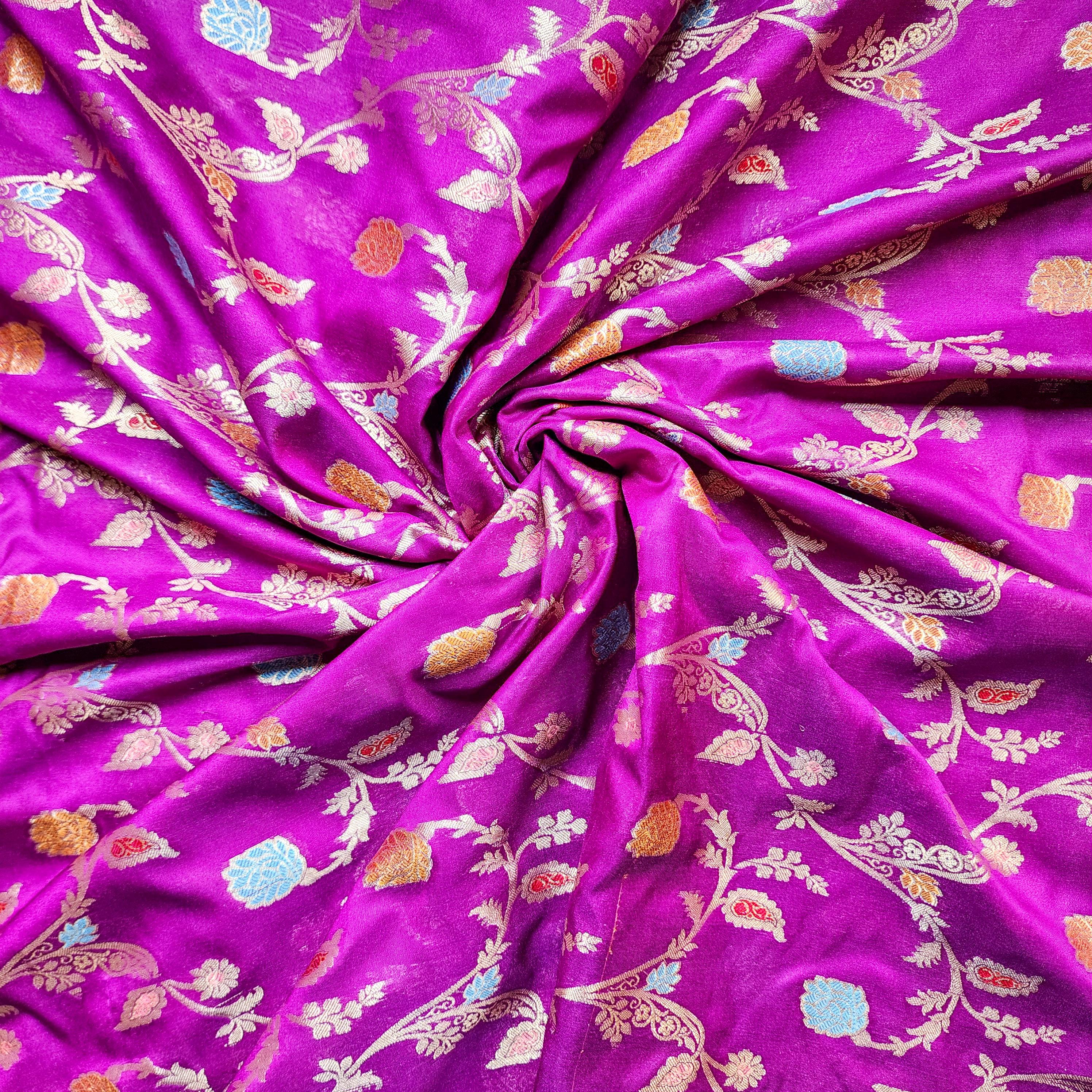 Purple Banarasi Silk Dupatta with Gold Zari Border & Multicolor Meenakari Work