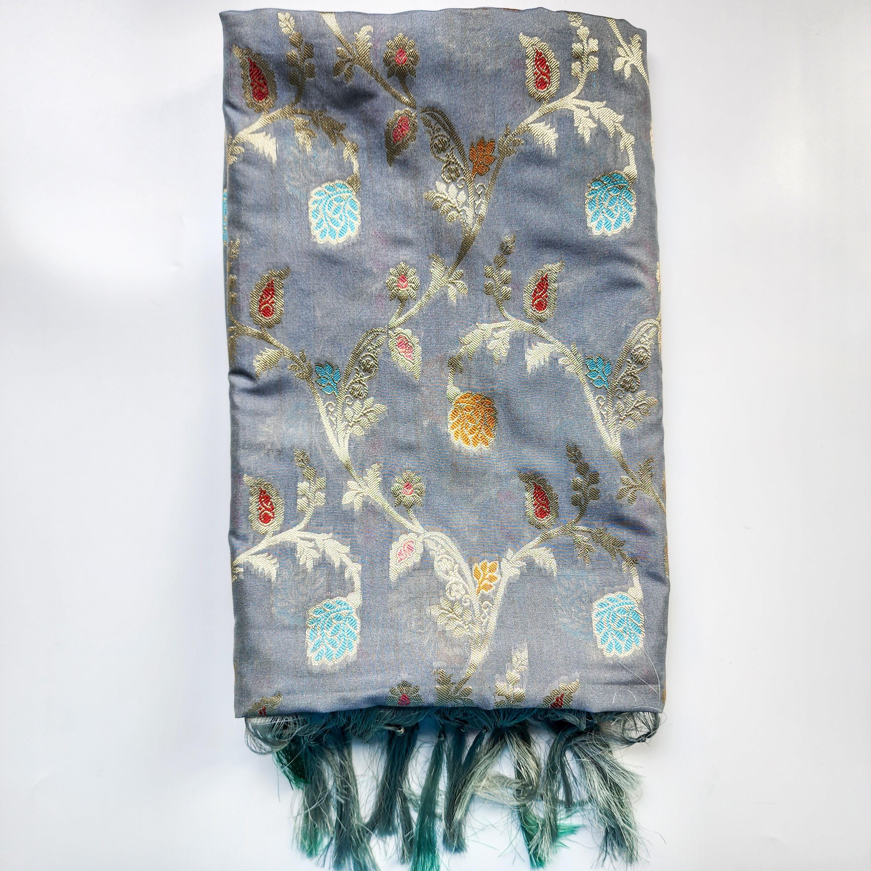 Sky Blue Banarasi Silk Dupatta with Multicolor Meenakari and Traditional Zari Weave