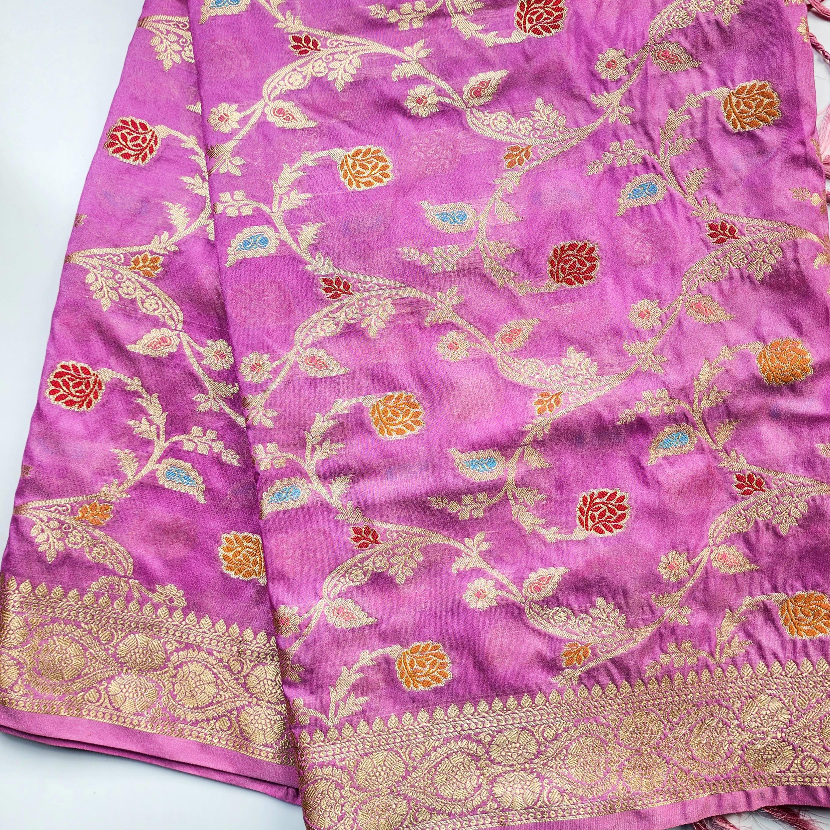 Lavender Banarasi Silk Dupatta with Intricate Multicolor Meenakari and Zari Weave
