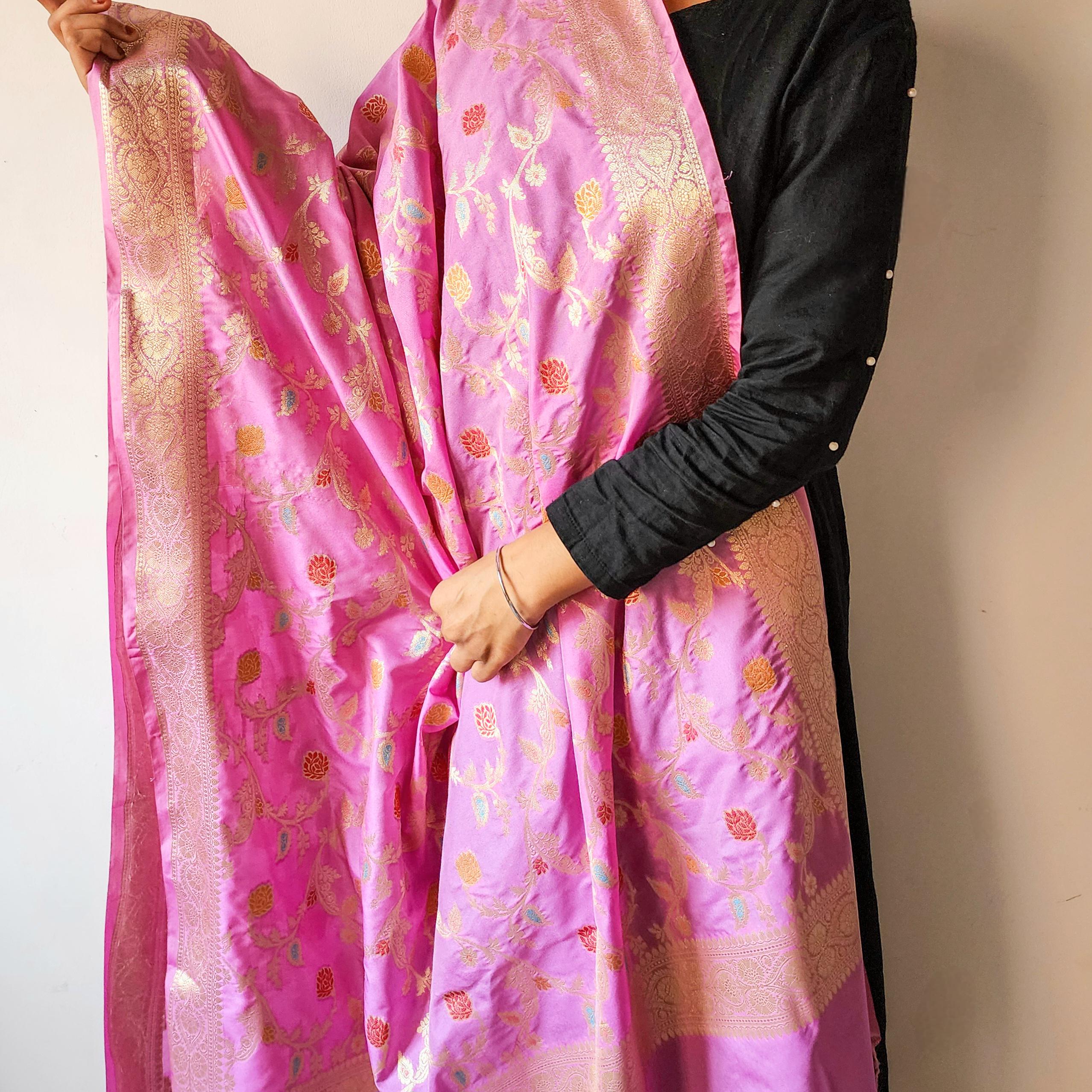 Lavender Banarasi Silk Dupatta with Intricate Multicolor Meenakari and Zari Weave