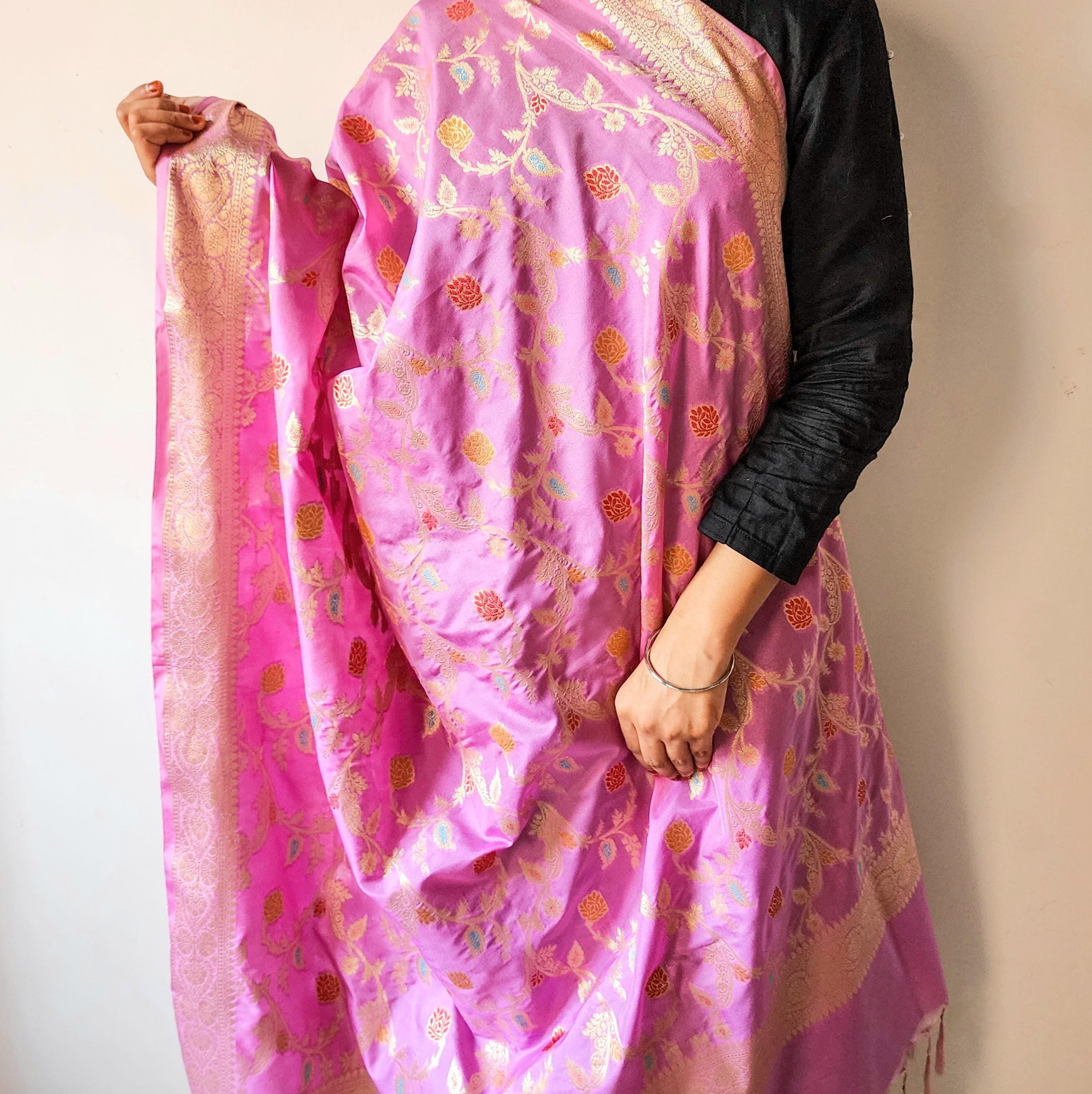 Lavender Banarasi Silk Dupatta with Intricate Multicolor Meenakari and Zari Weave