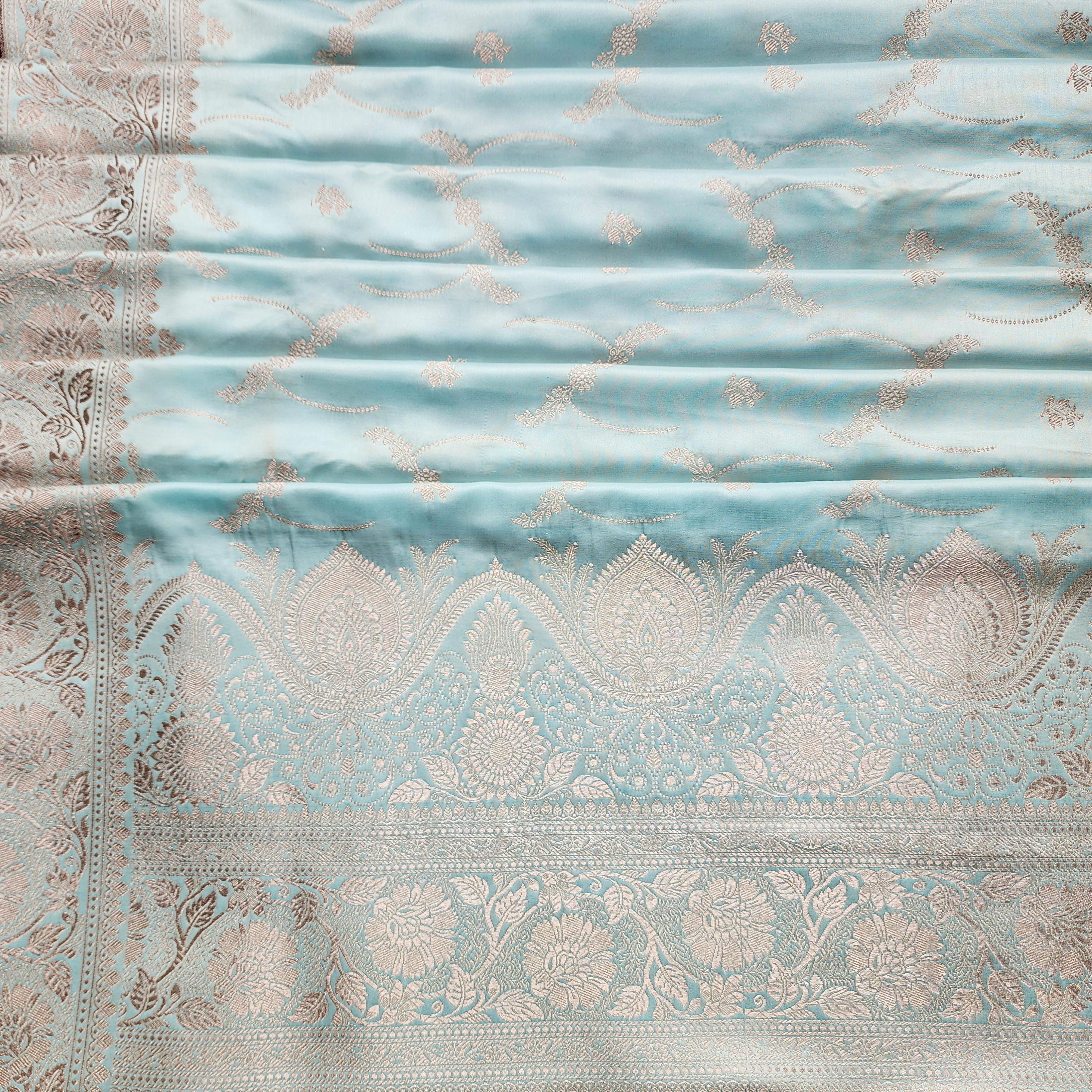 Rich Sky Blue Banarasi Katan Silk Saree | Light Gold Zari weaving