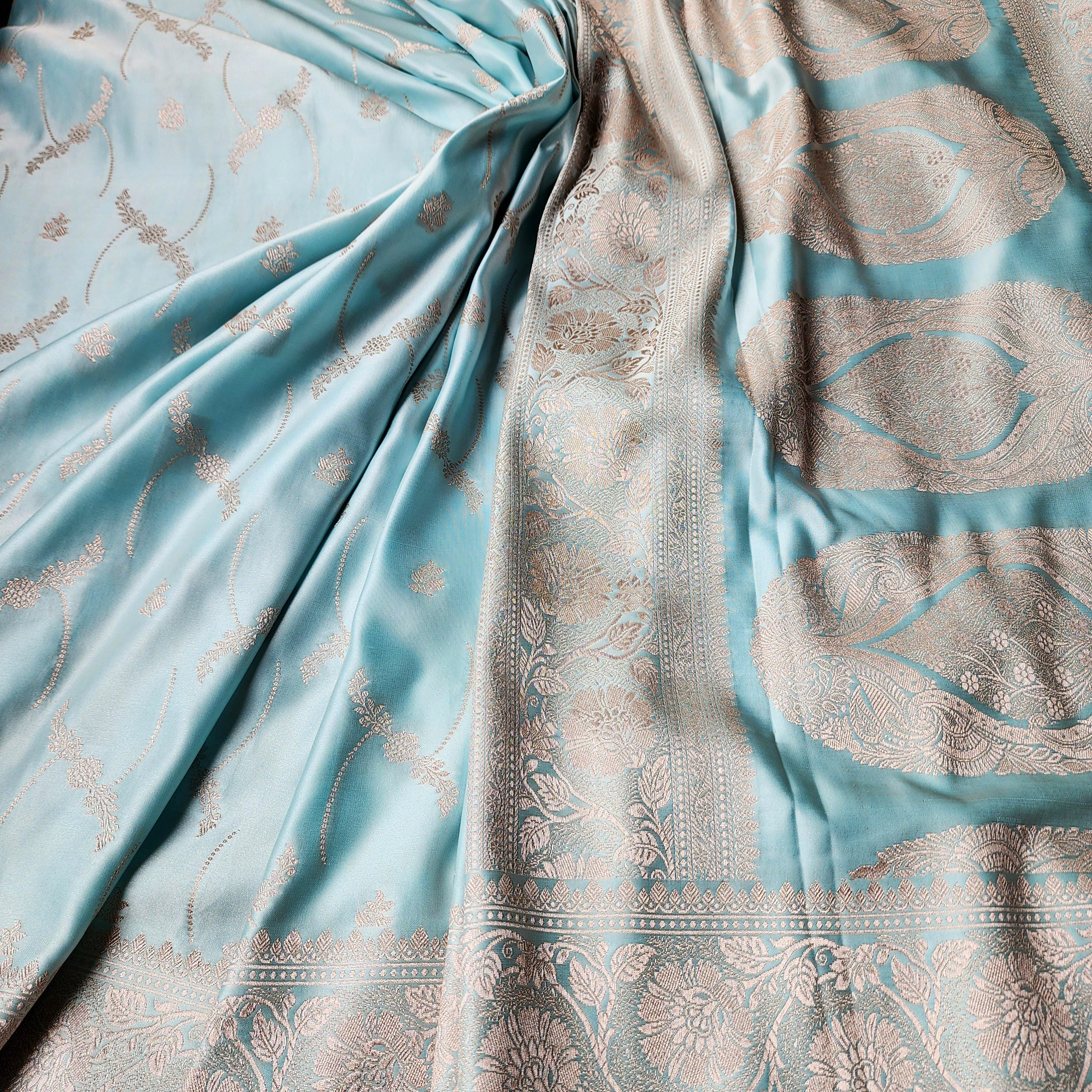 Rich Sky Blue Banarasi Katan Silk Saree | Light Gold Zari weaving