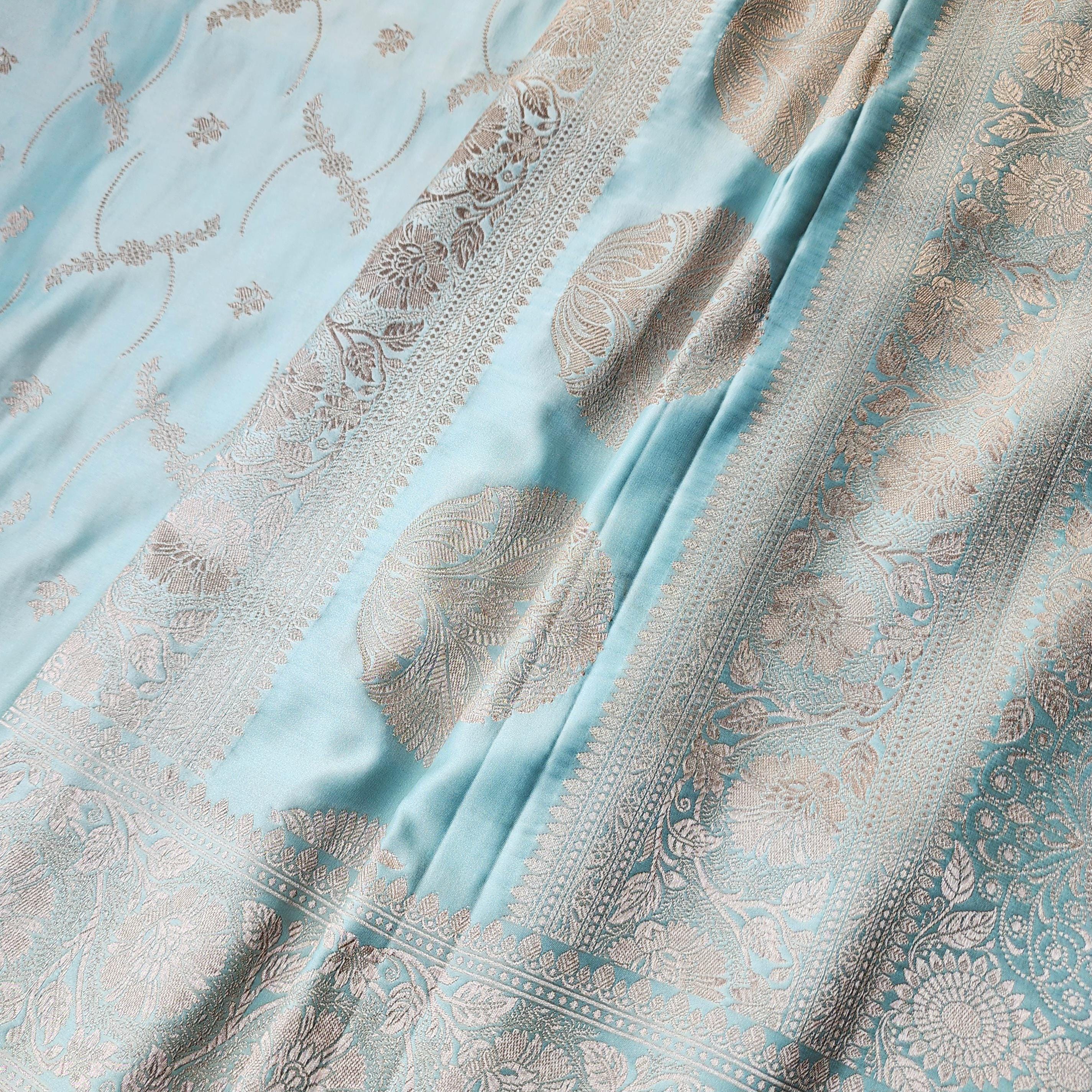 Rich Sky Blue Banarasi Katan Silk Saree | Light Gold Zari weaving