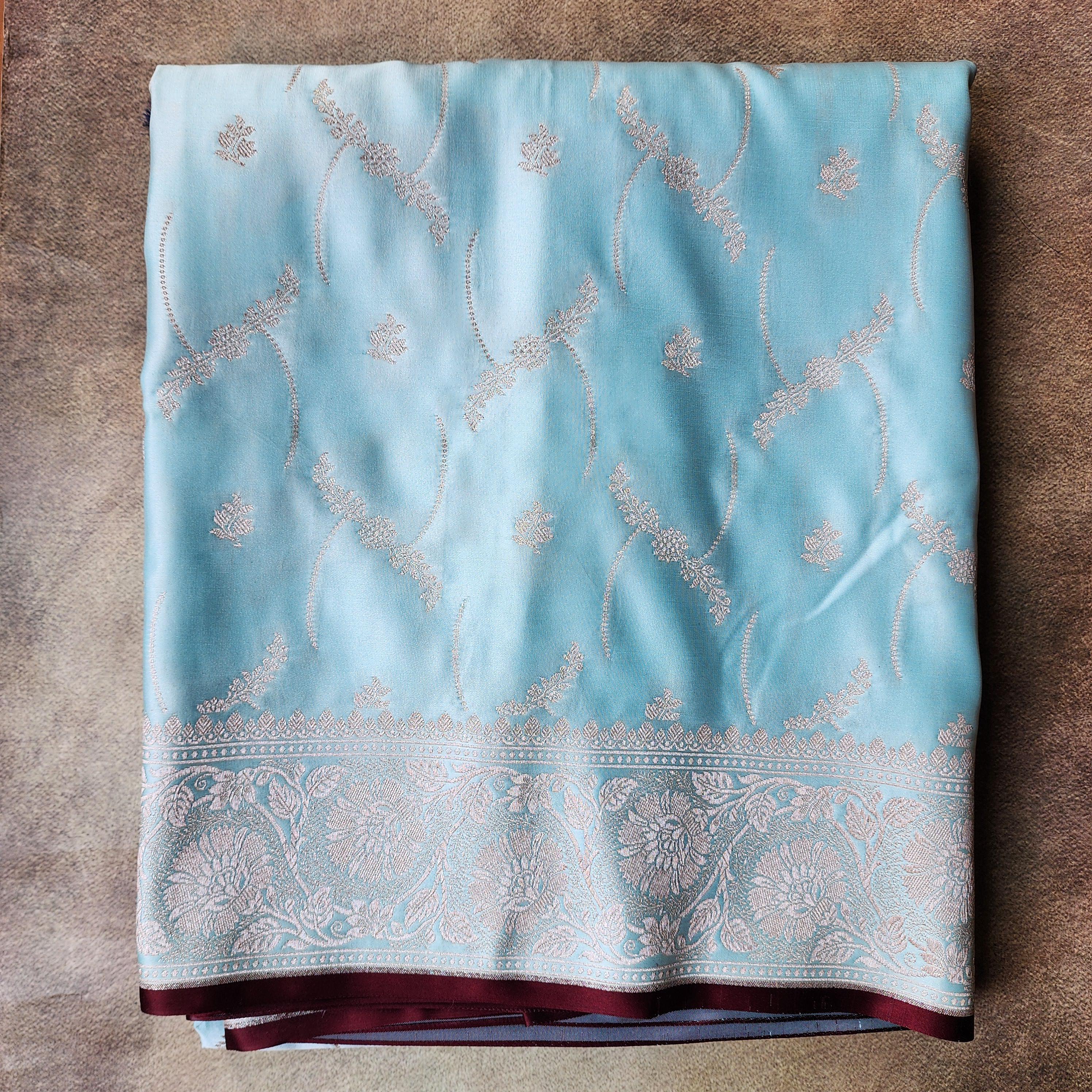 Rich Sky Blue Banarasi Katan Silk Saree | Light Gold Zari weaving