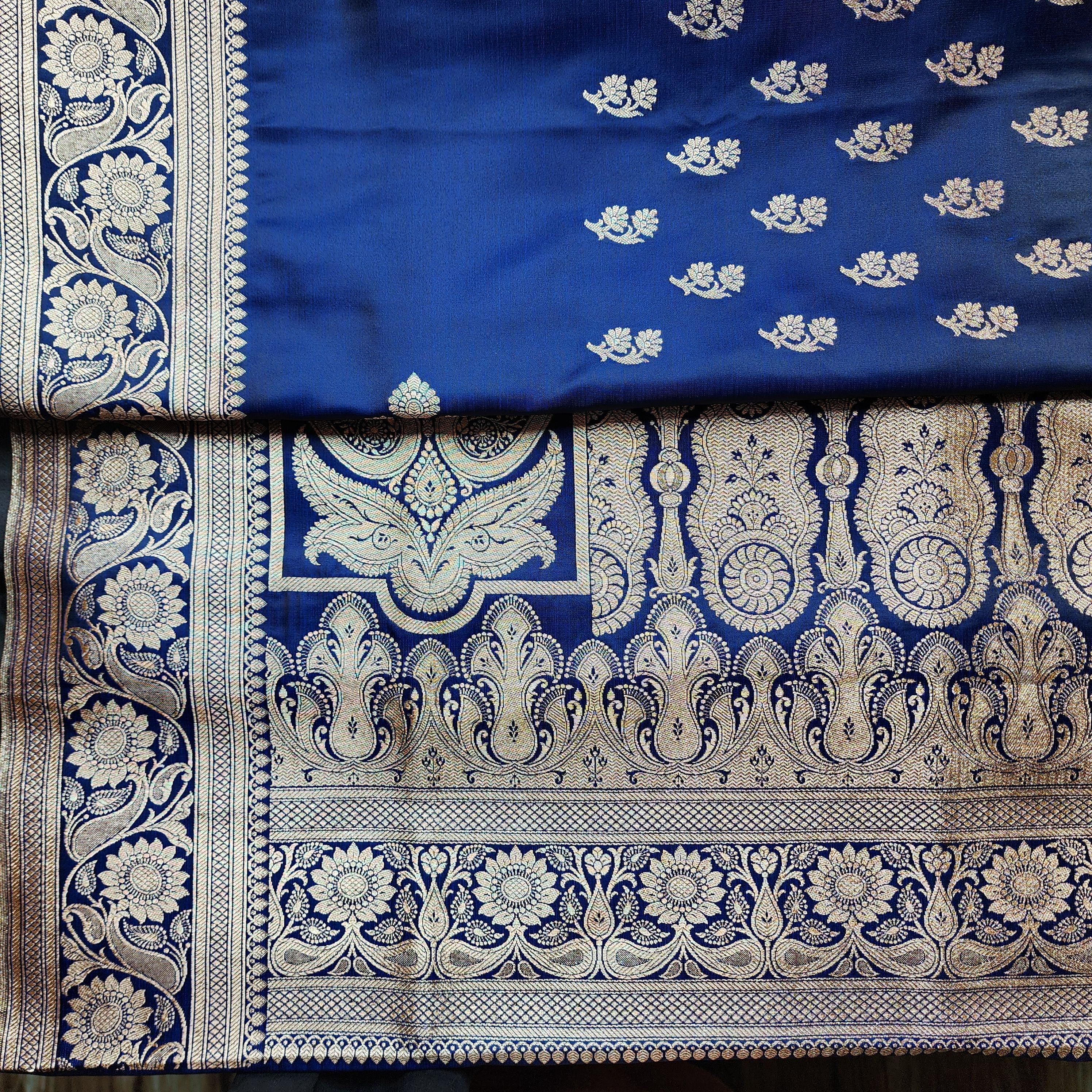 Rich Royal Blue Pure Banarasi Katan Silk Saree with light Gold Zari Weaving