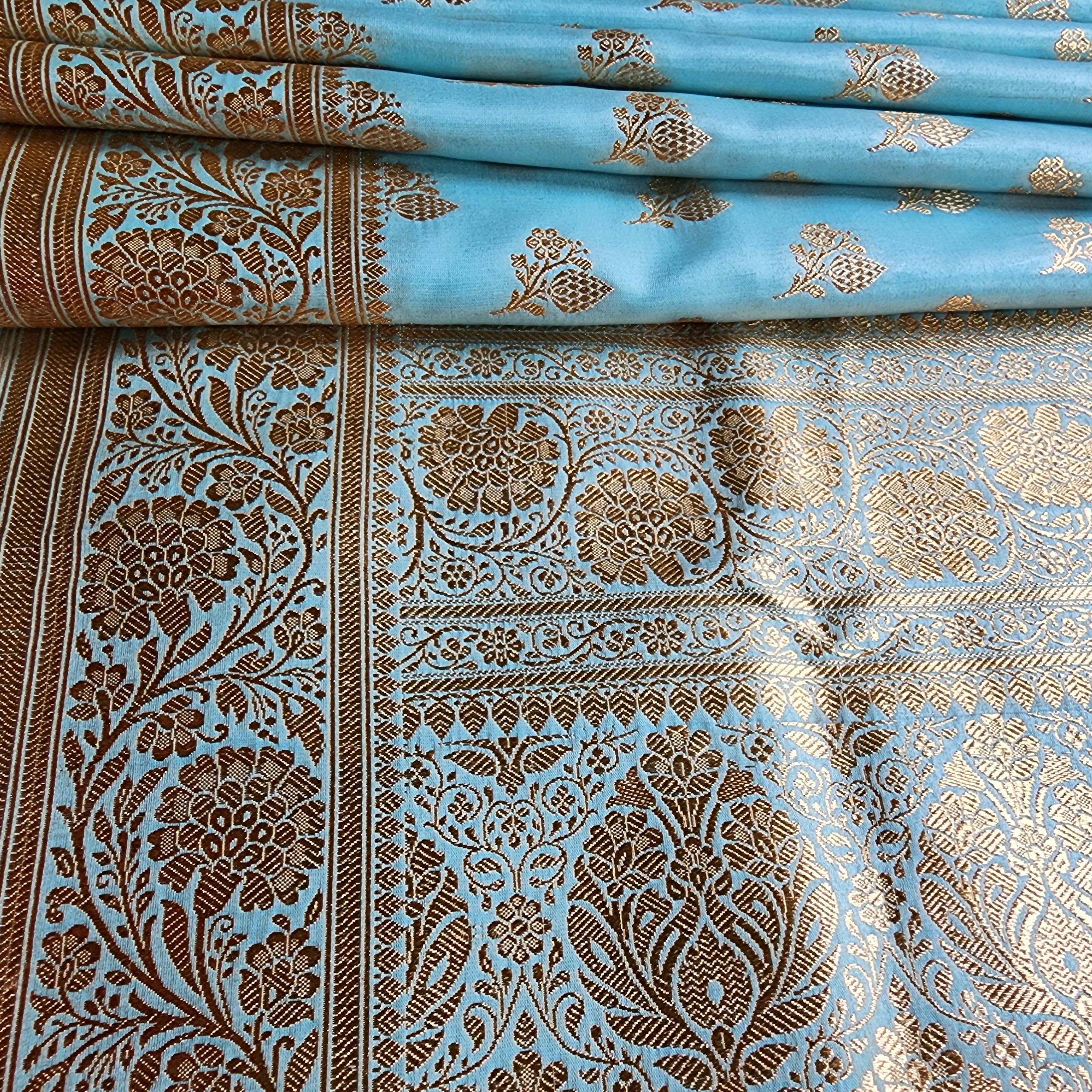 Rich Powder Blue Banarasi Silk Saree with Gold Zari Weaving