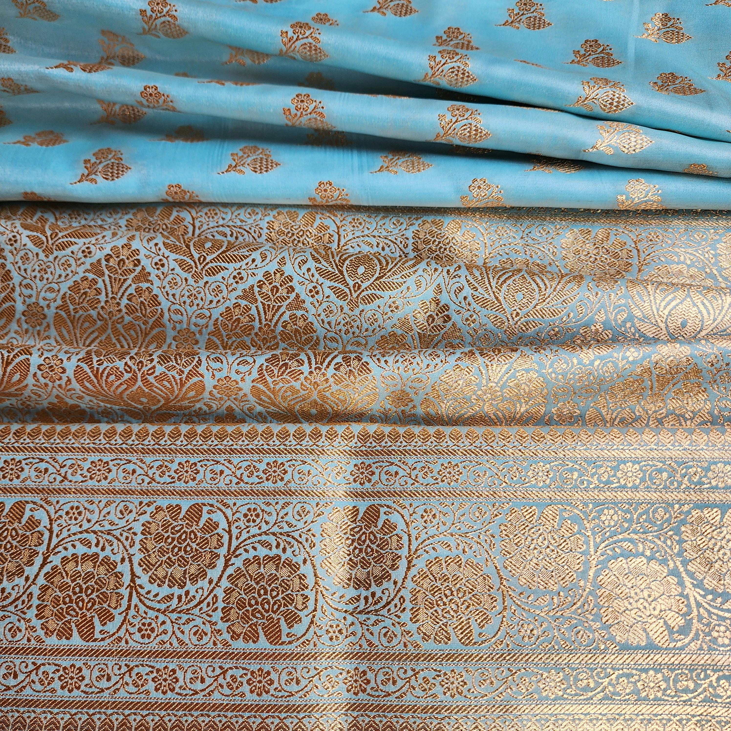 Rich Powder Blue Banarasi Silk Saree with Gold Zari Weaving