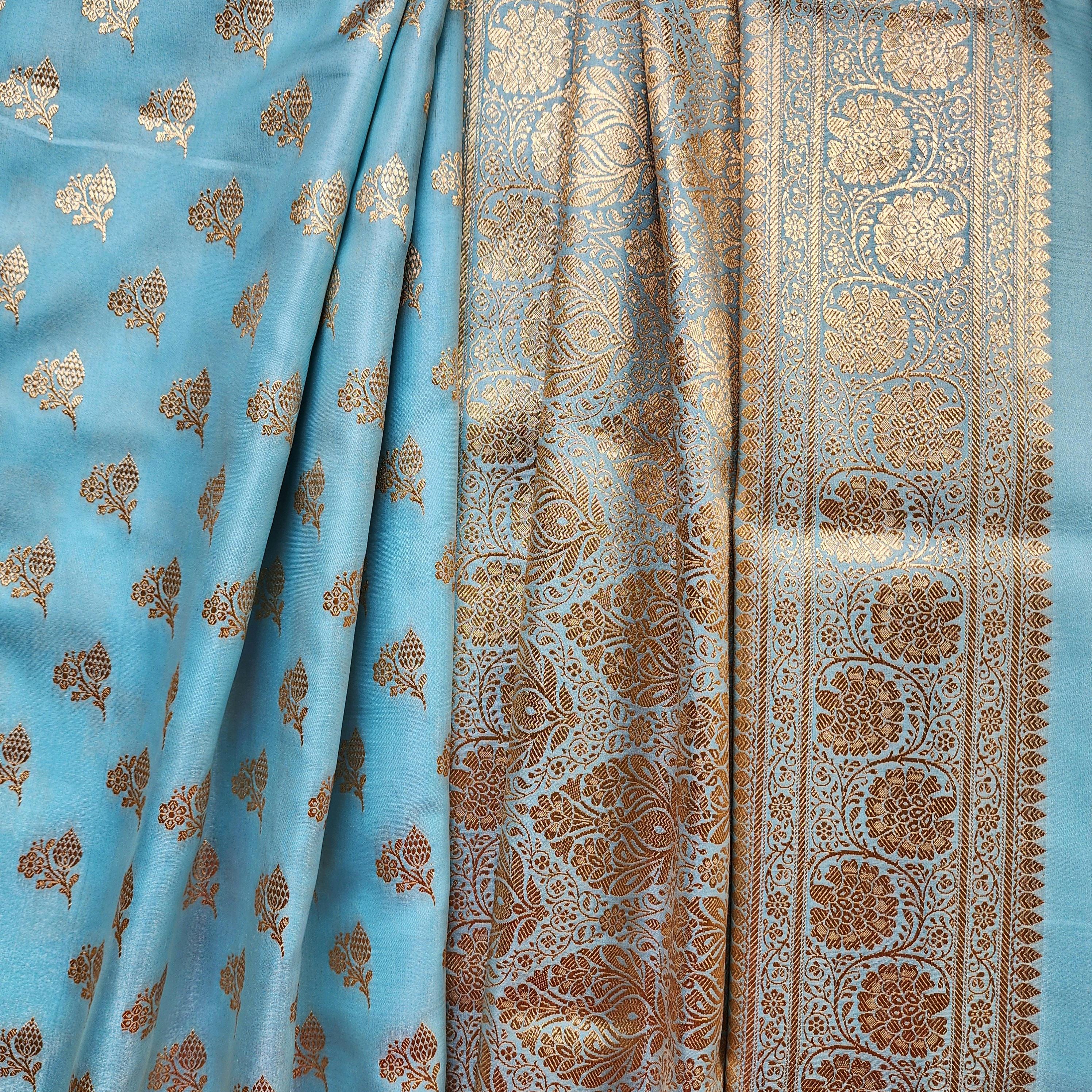 Rich Powder Blue Banarasi Silk Saree with Gold Zari Weaving