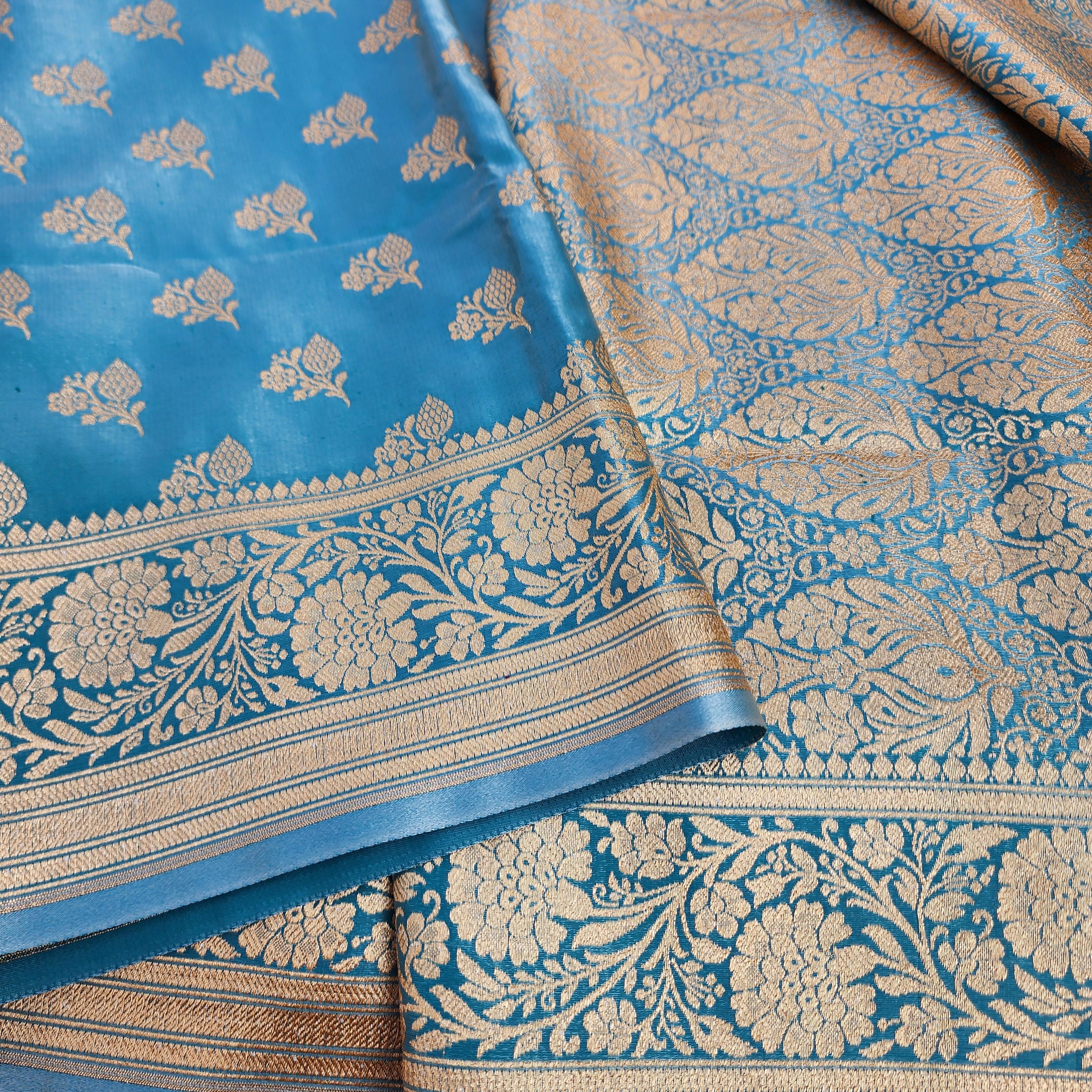 Rich Peacock Blue Banarasi Silk Saree with Gold Zari Weaving
