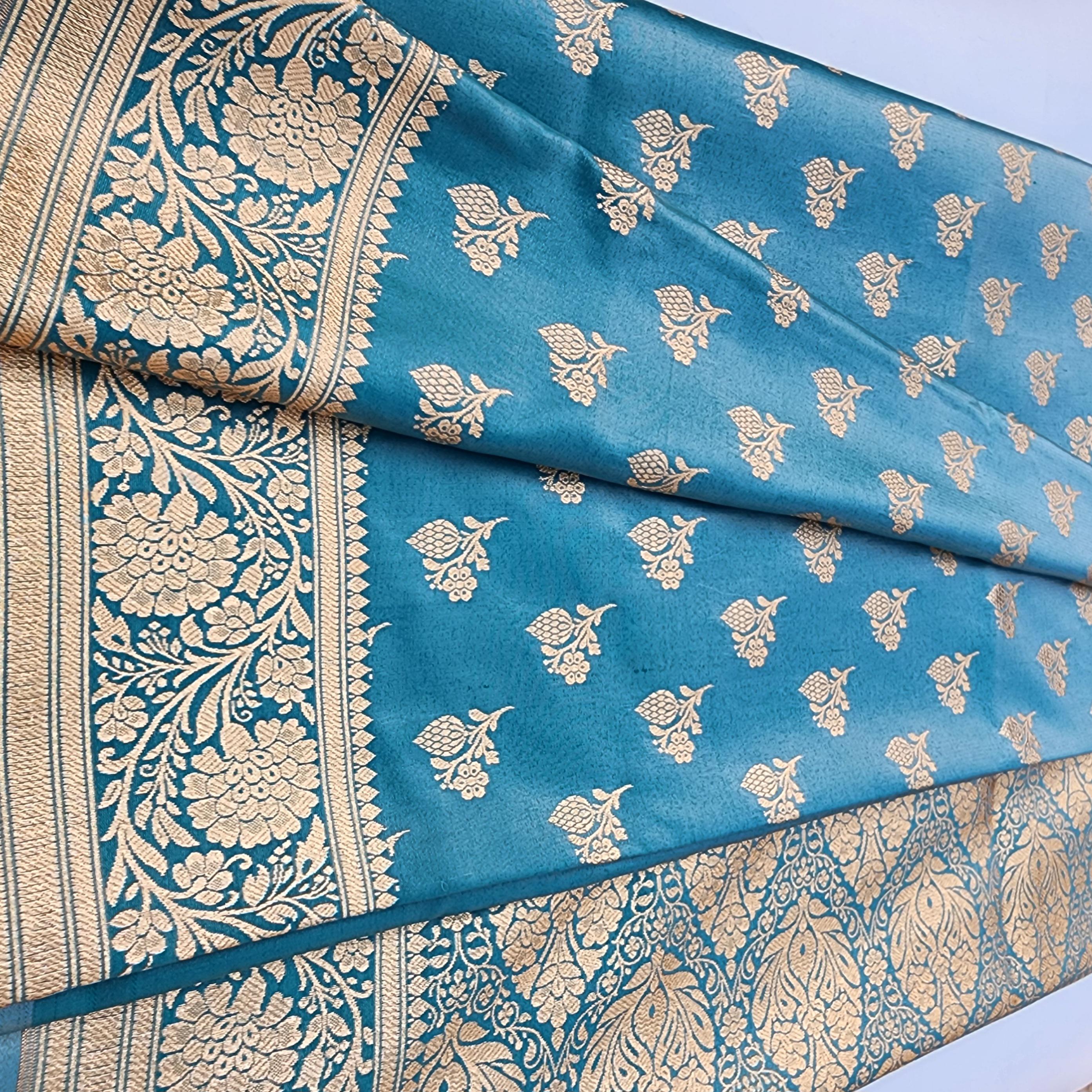 Rich Peacock Blue Banarasi Silk Saree with Gold Zari Weaving