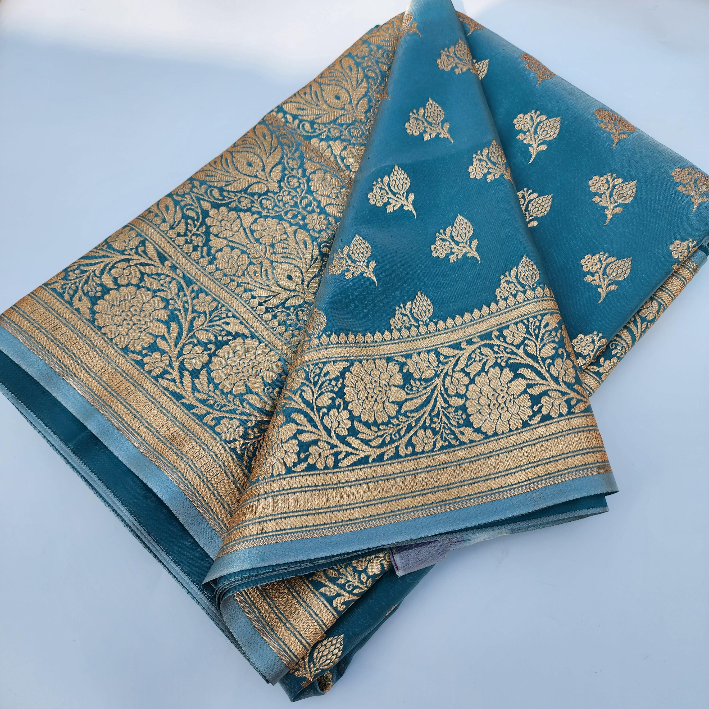 Rich Peacock Blue Banarasi Silk Saree with Gold Zari Weaving