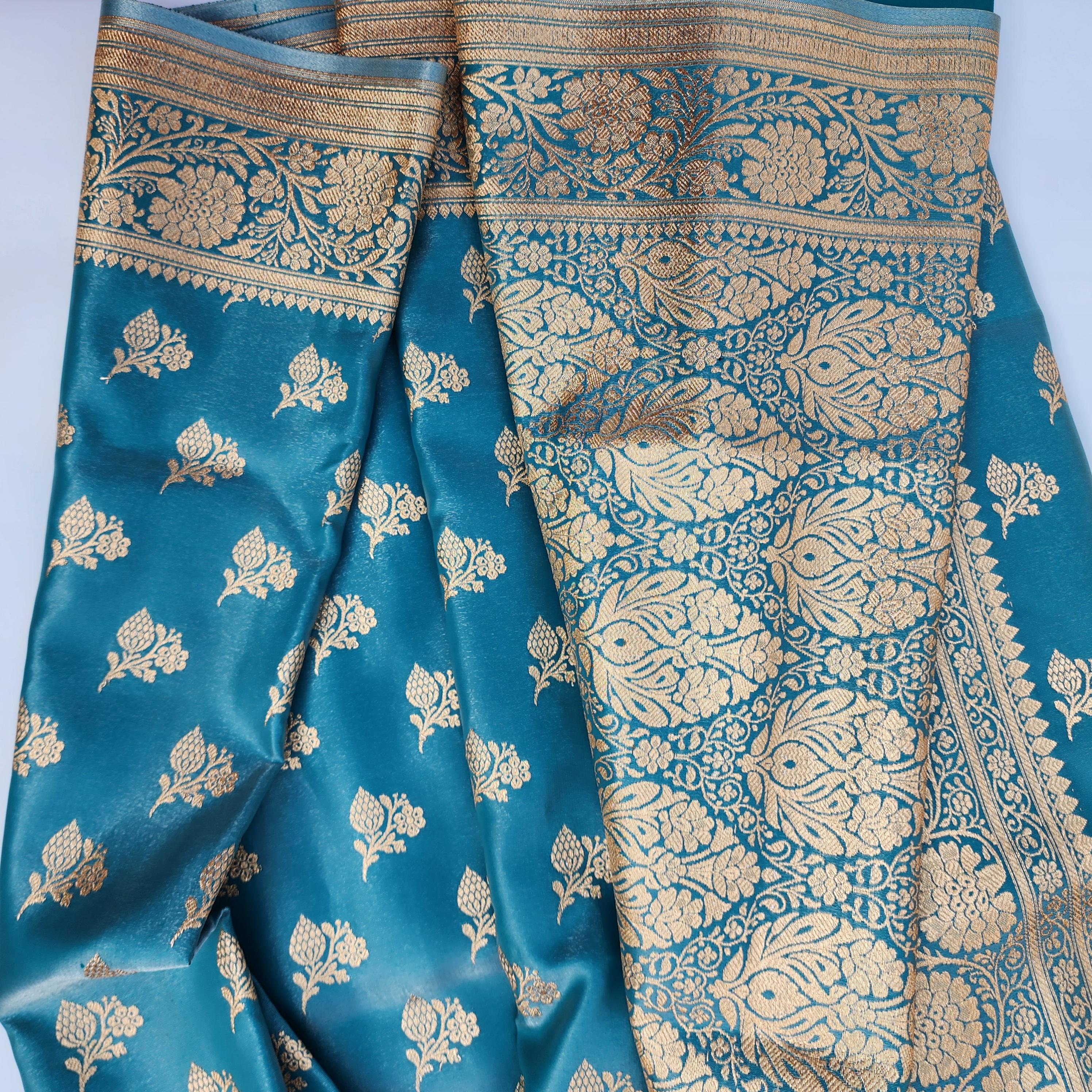 Rich Peacock Blue Banarasi Silk Saree with Gold Zari Weaving
