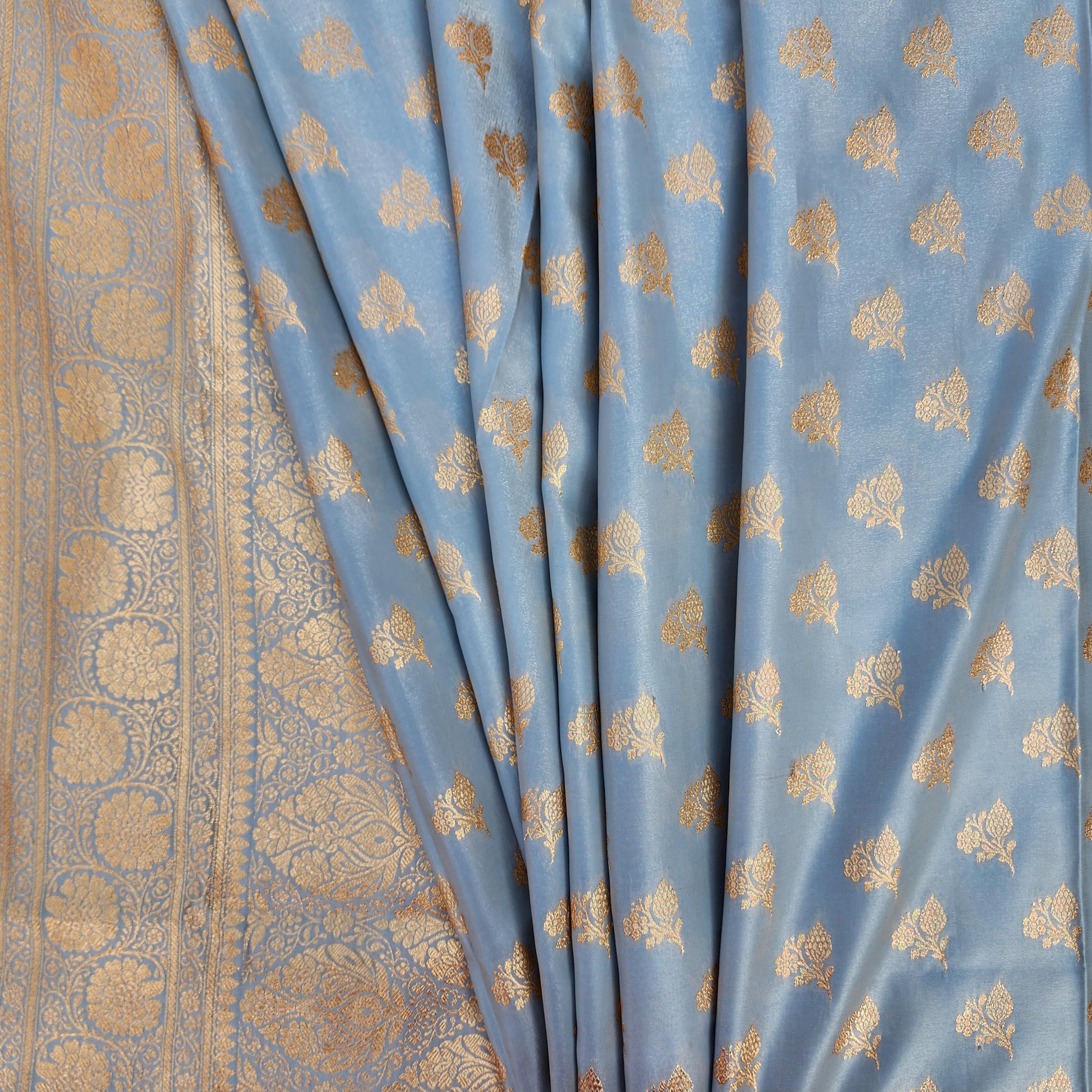 Rich Silver Grey Banarasi Silk Saree with Gold Zari Weaving