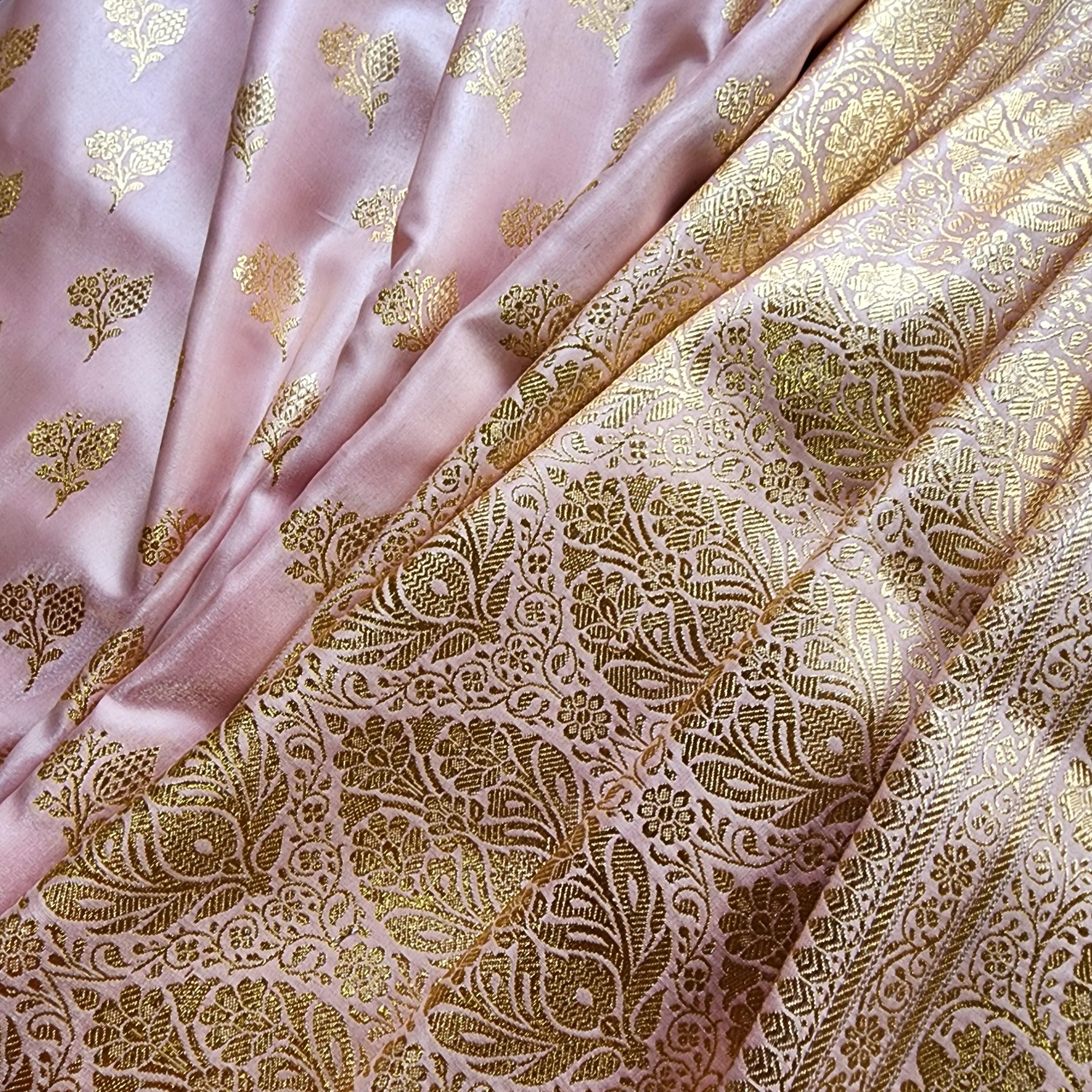 Rich Baby Pink Banarasi Silk Saree with Gold Zari Weaving