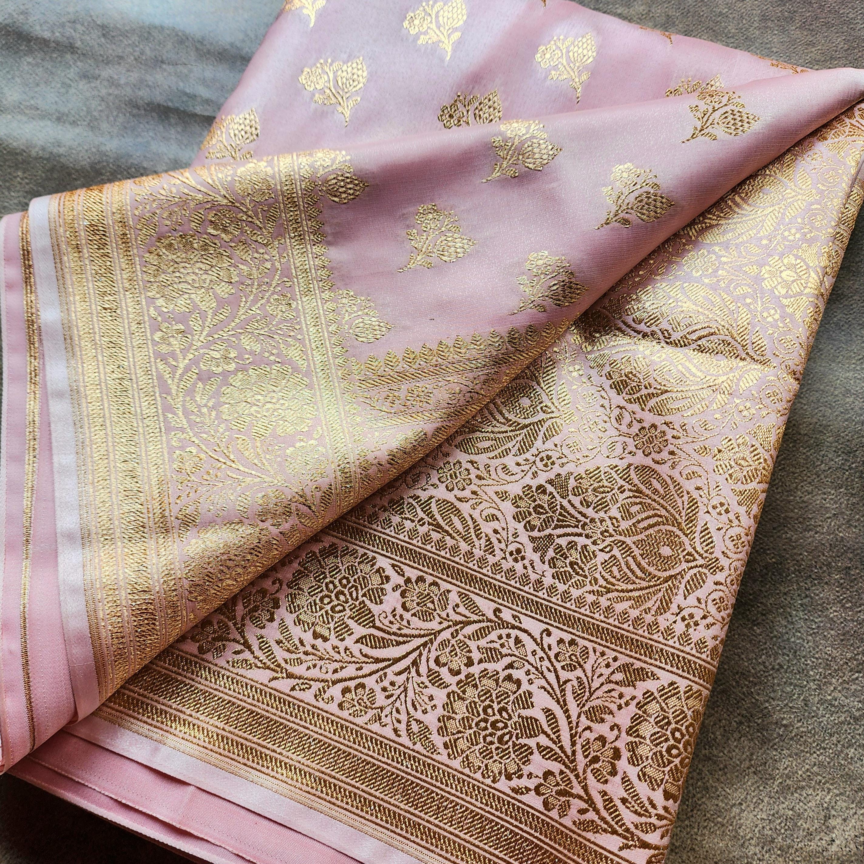 Rich Baby Pink Banarasi Silk Saree with Gold Zari Weaving