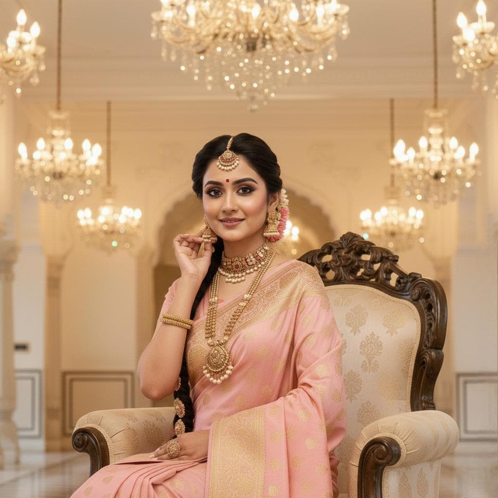 Rich Baby Pink Banarasi Silk Saree with Gold Zari Weaving