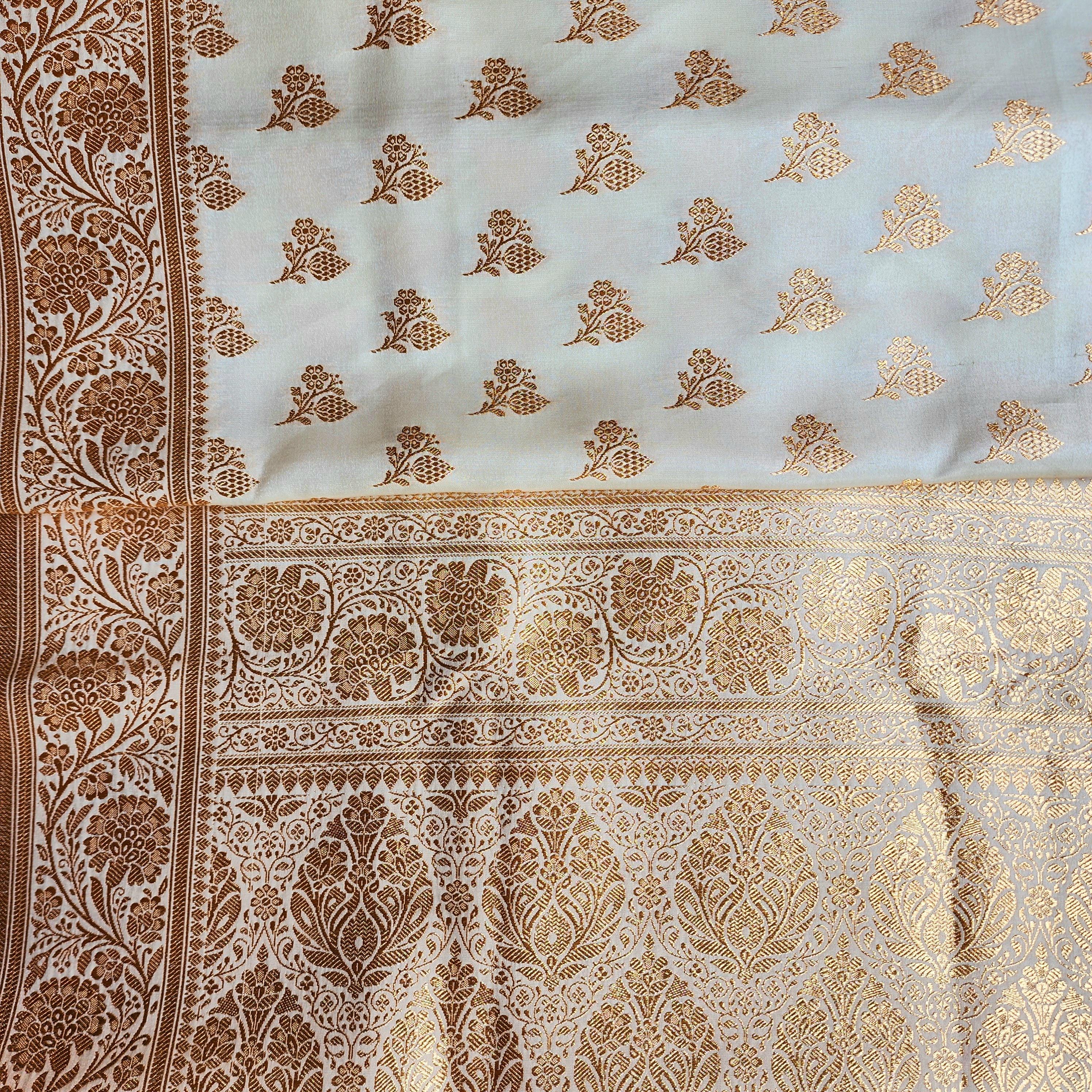 Rich Ivory Cream Banarasi Silk Saree with Gold Zari Weaving