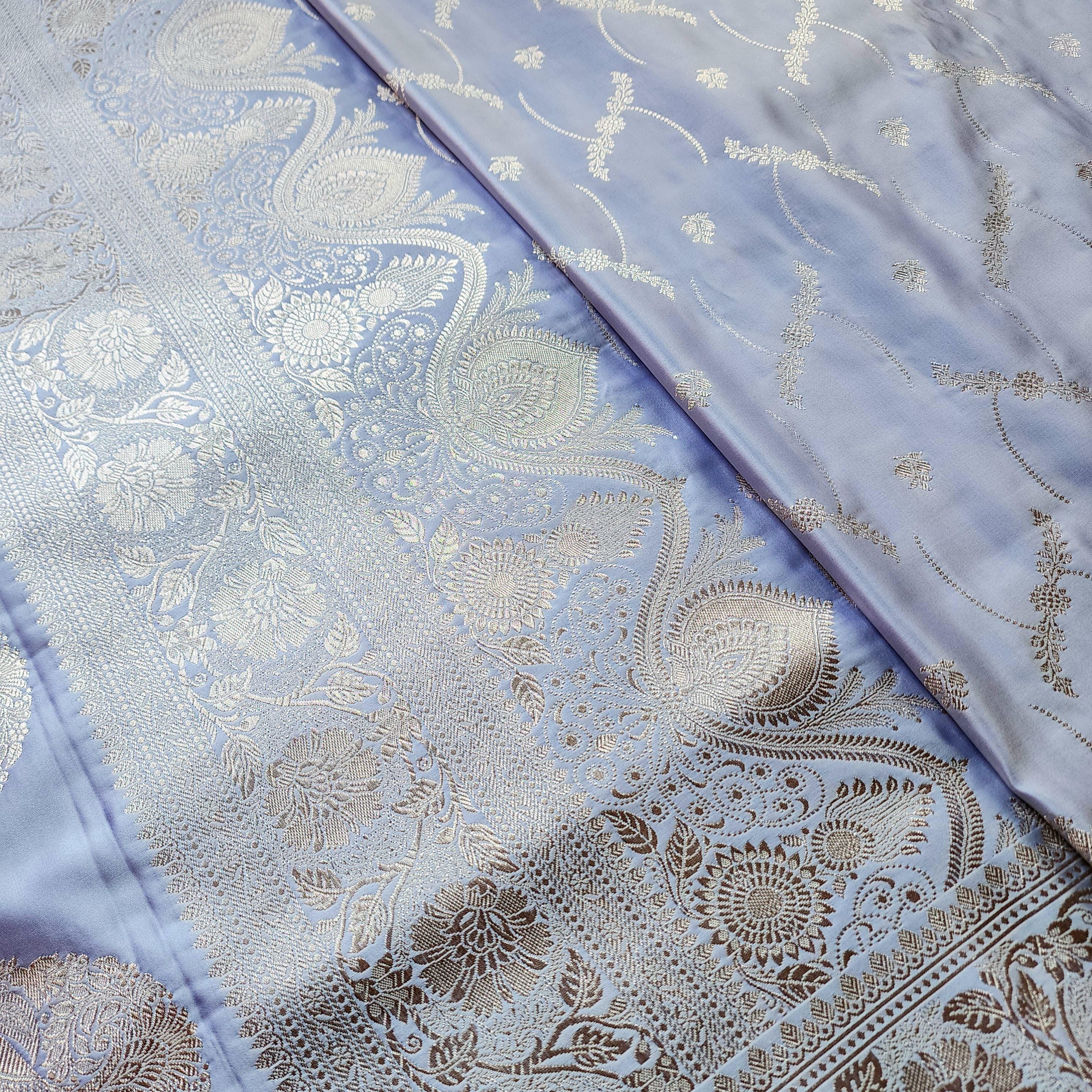 Lavender Pure Banarasi Katan Silk Saree with light Gold Zari Weaving