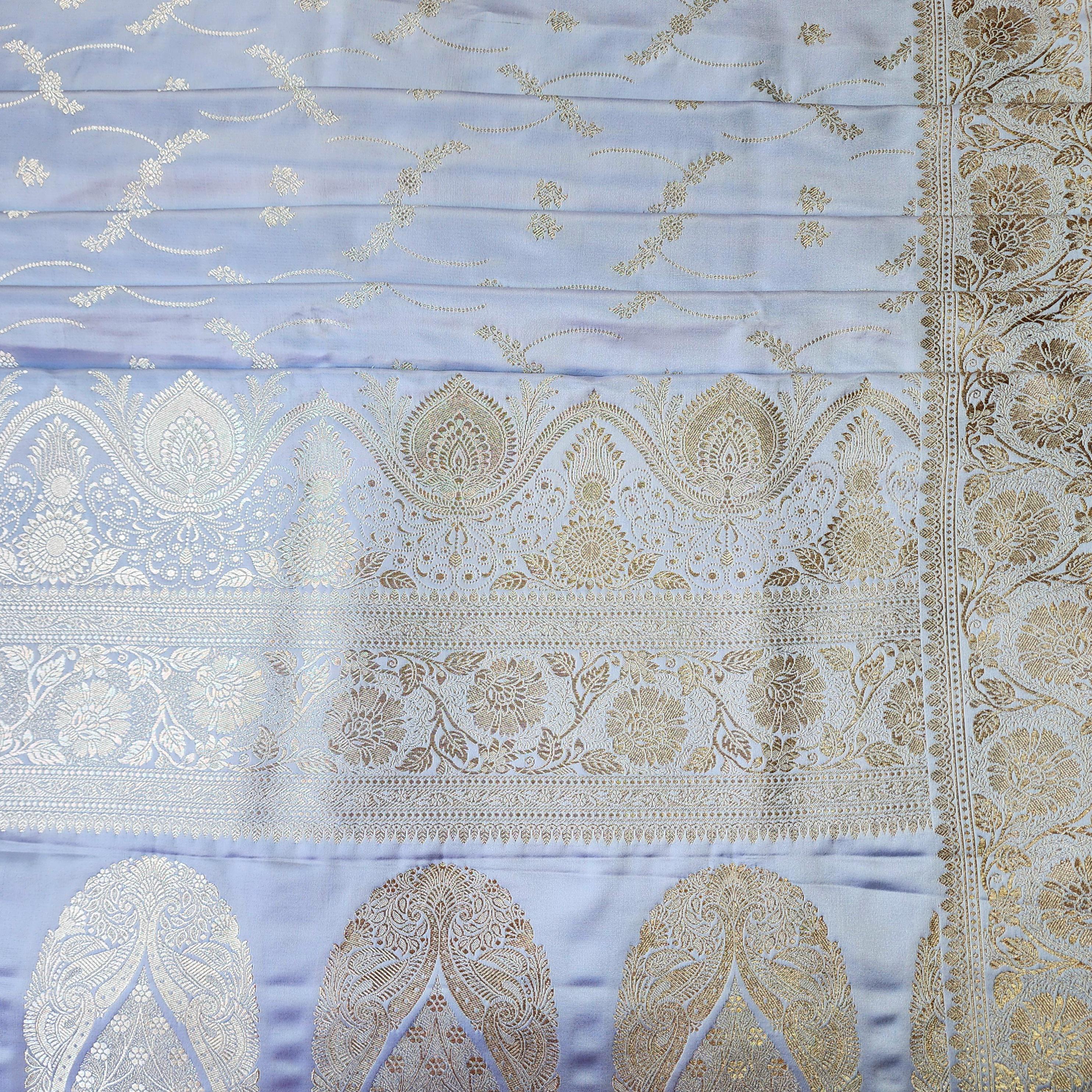 Lavender Pure Banarasi Katan Silk Saree with light Gold Zari Weaving