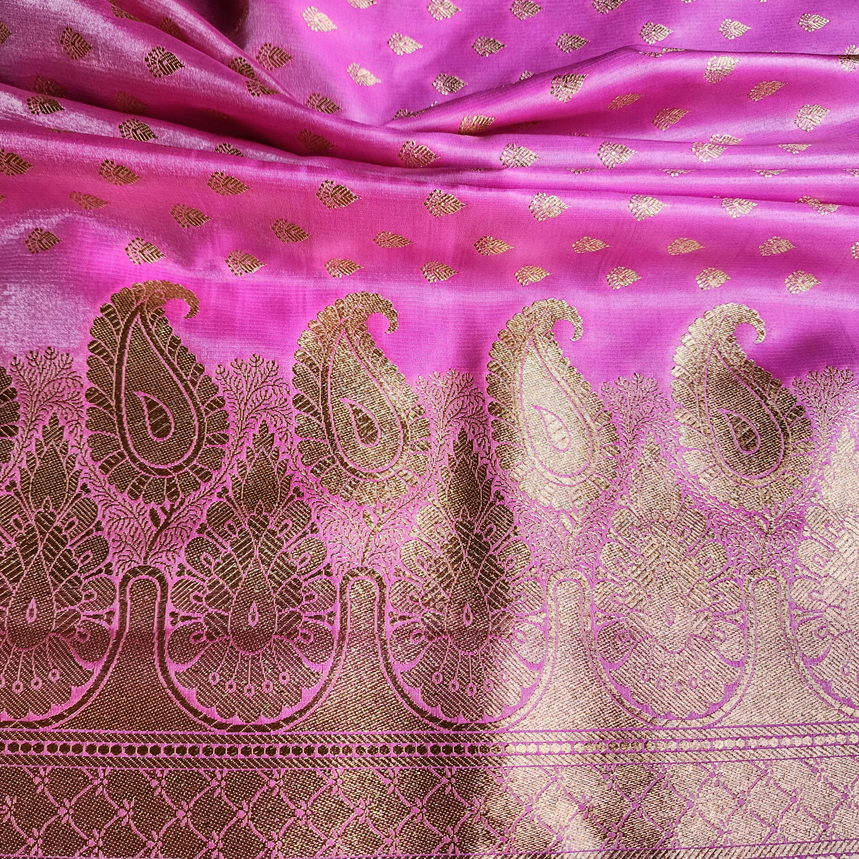 Rich Hot Pink Banarasi Silk Saree with Gold Zari Weaving