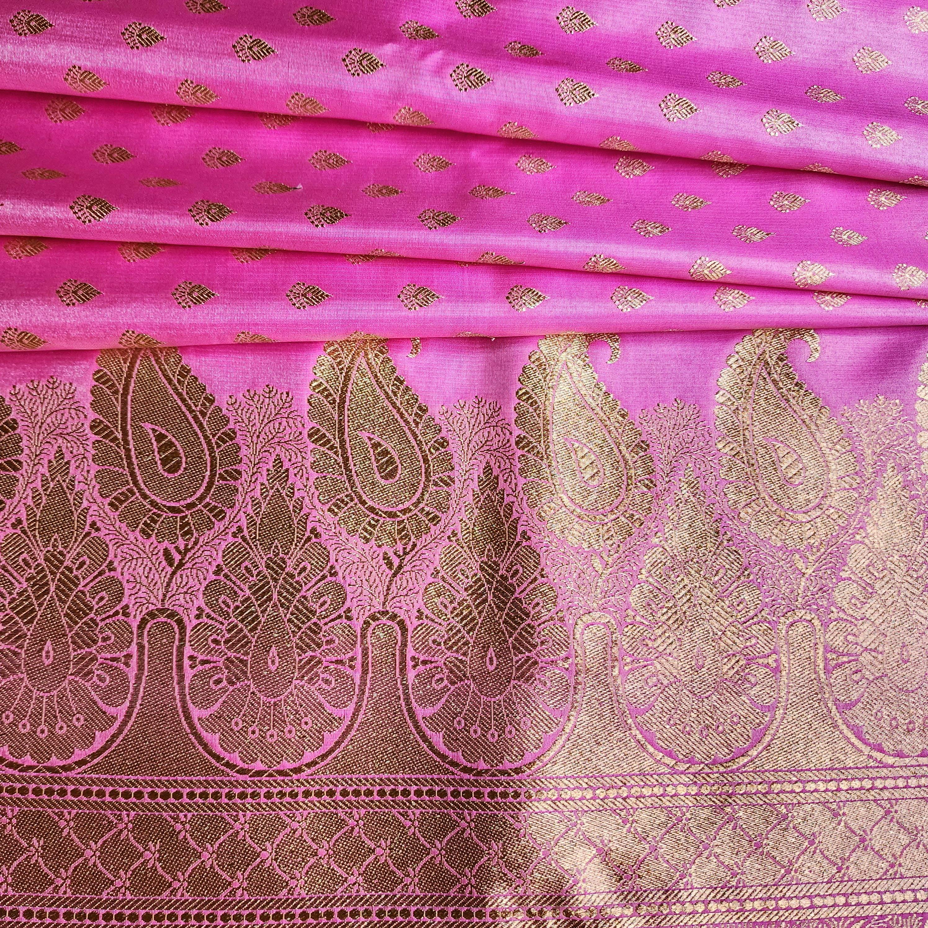 Rich Hot Pink Banarasi Silk Saree with Gold Zari Weaving