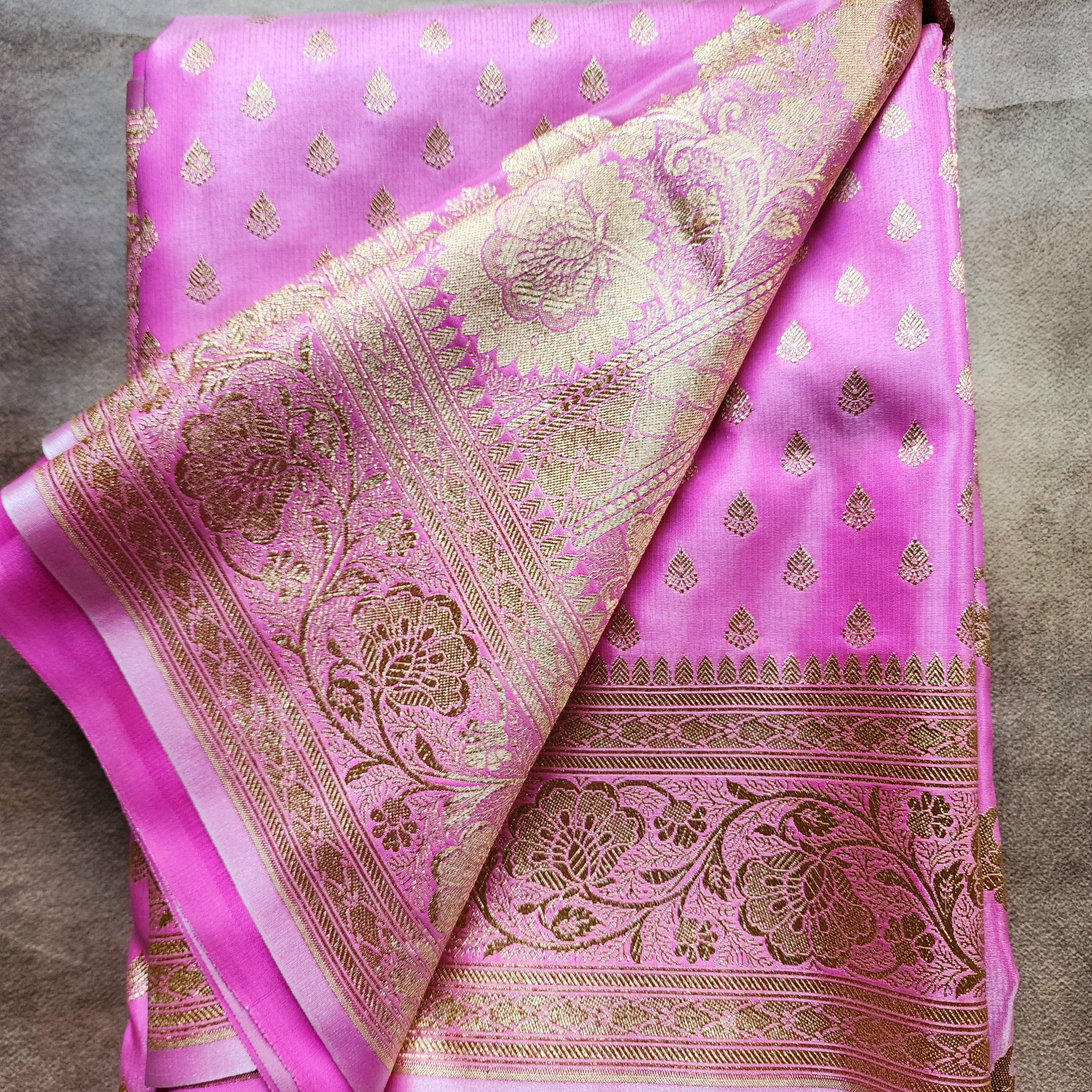 Rich Hot Pink Banarasi Silk Saree with Gold Zari Weaving