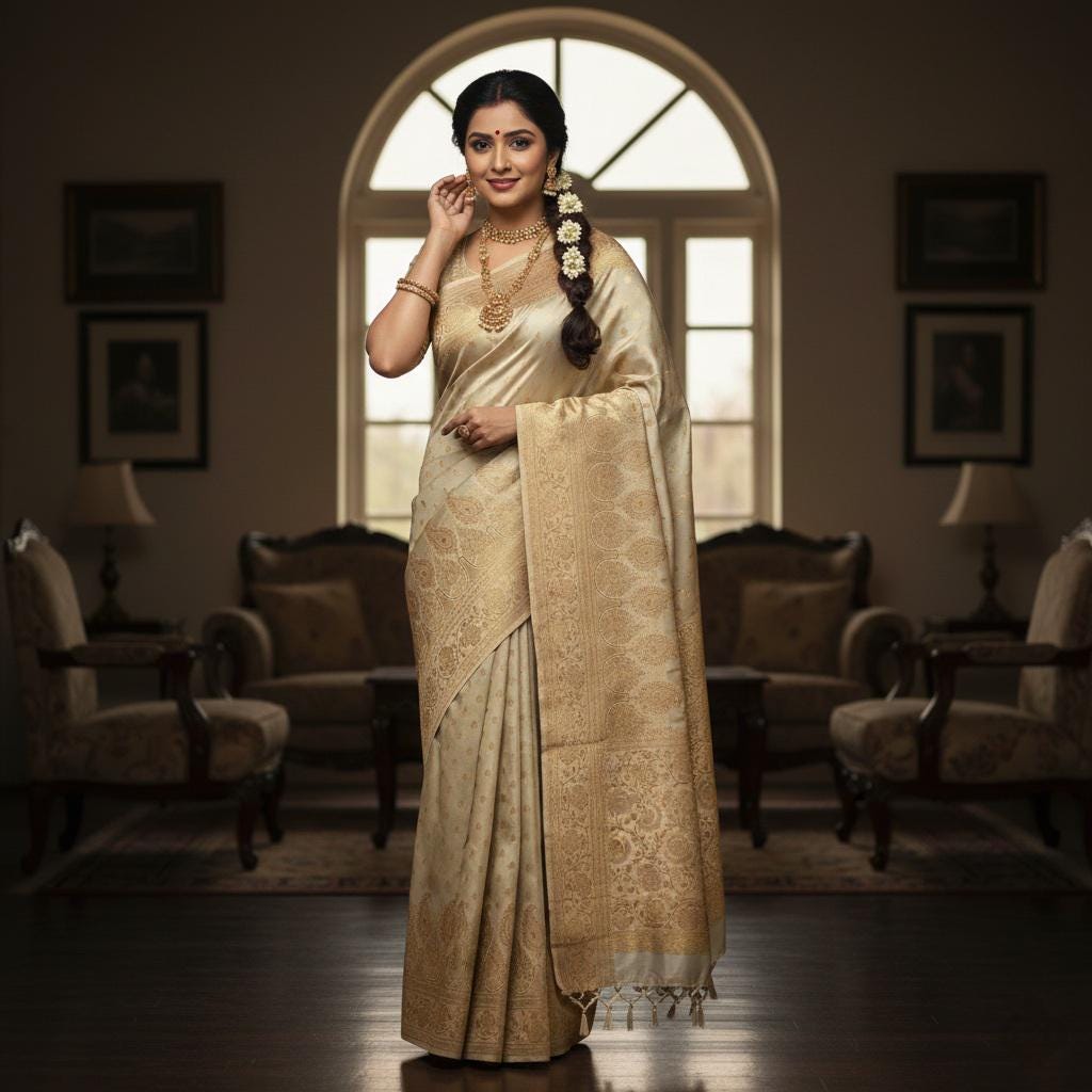 Rich Pastel Gold Banarasi Silk Saree with Gold Zari Weaving