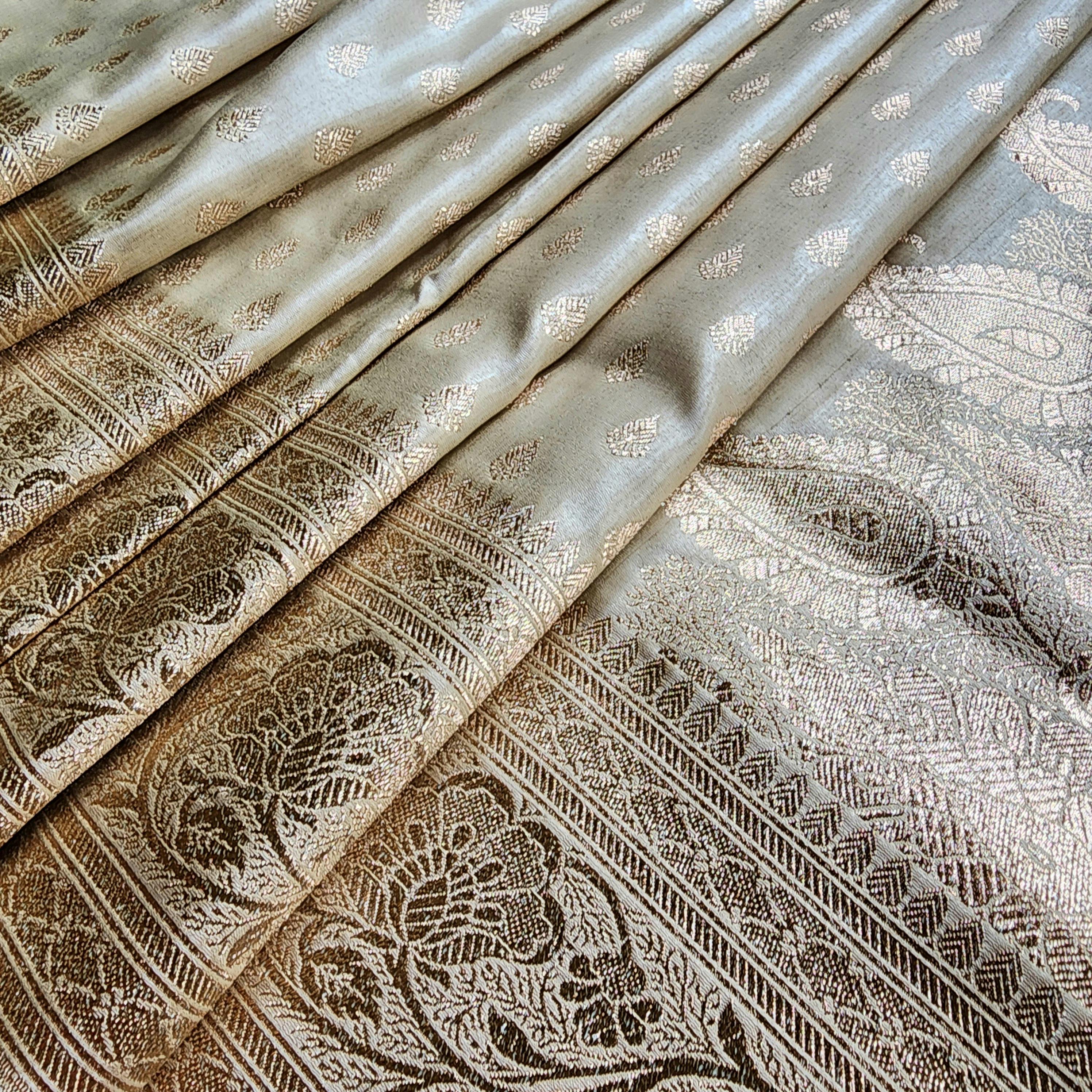 Rich Pastel Gold Banarasi Silk Saree with Gold Zari Weaving