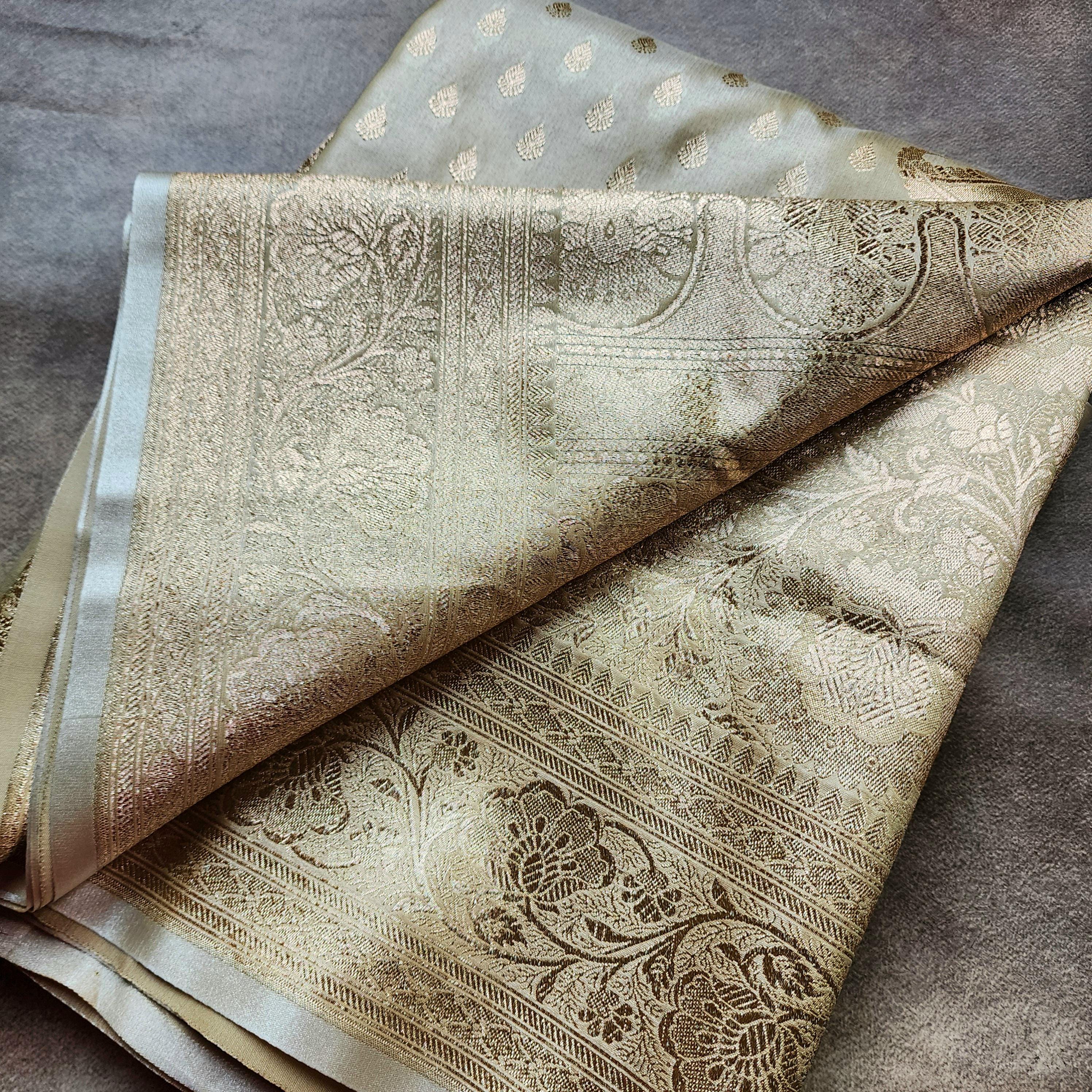 Rich Pastel Gold Banarasi Silk Saree with Gold Zari Weaving