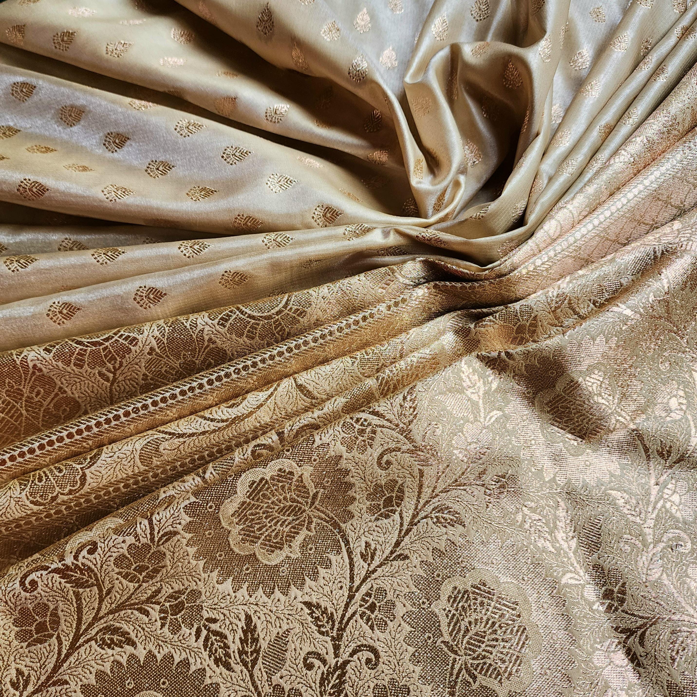 Rich Pastel Gold Banarasi Silk Saree with Gold Zari Weaving