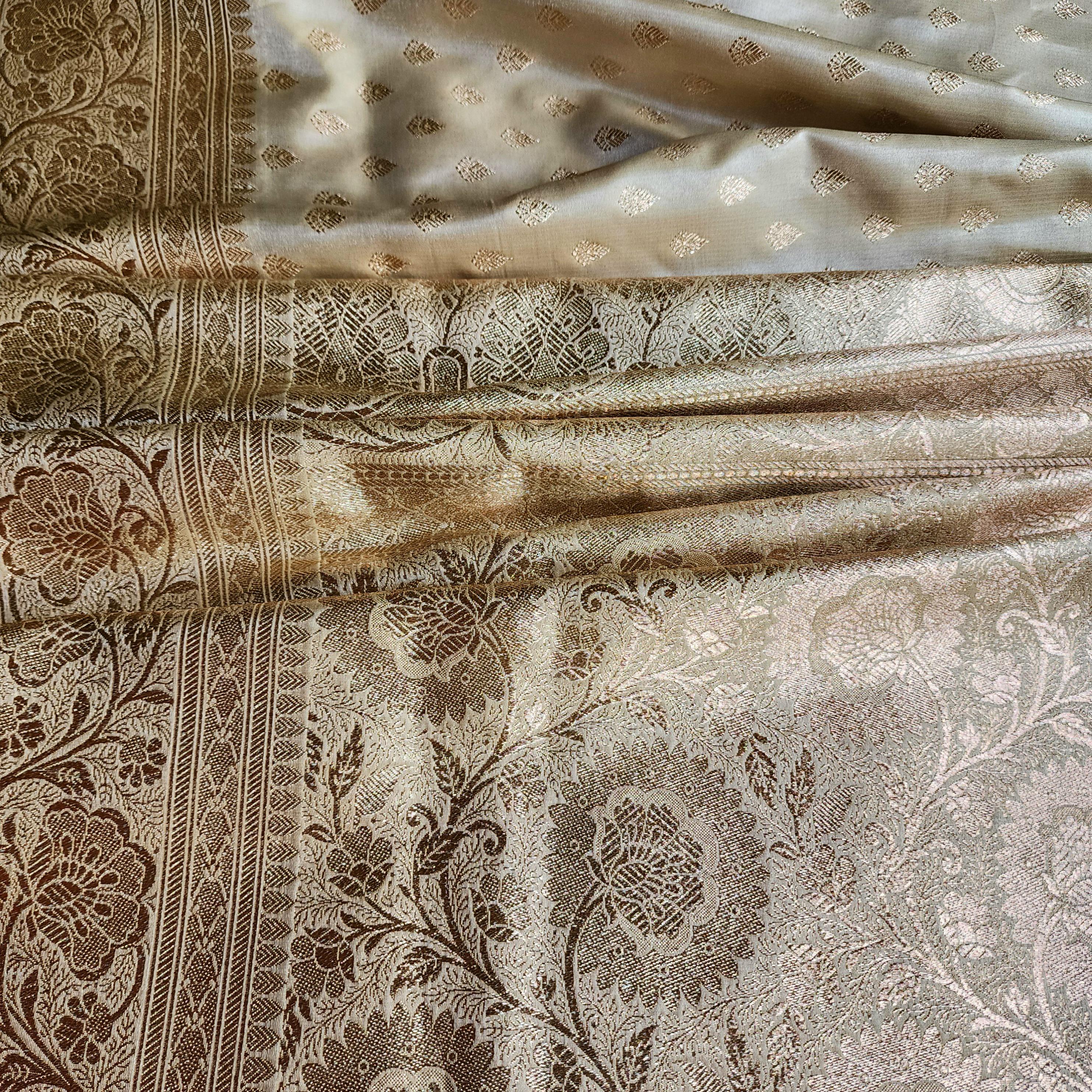 Rich Pastel Gold Banarasi Silk Saree with Gold Zari Weaving