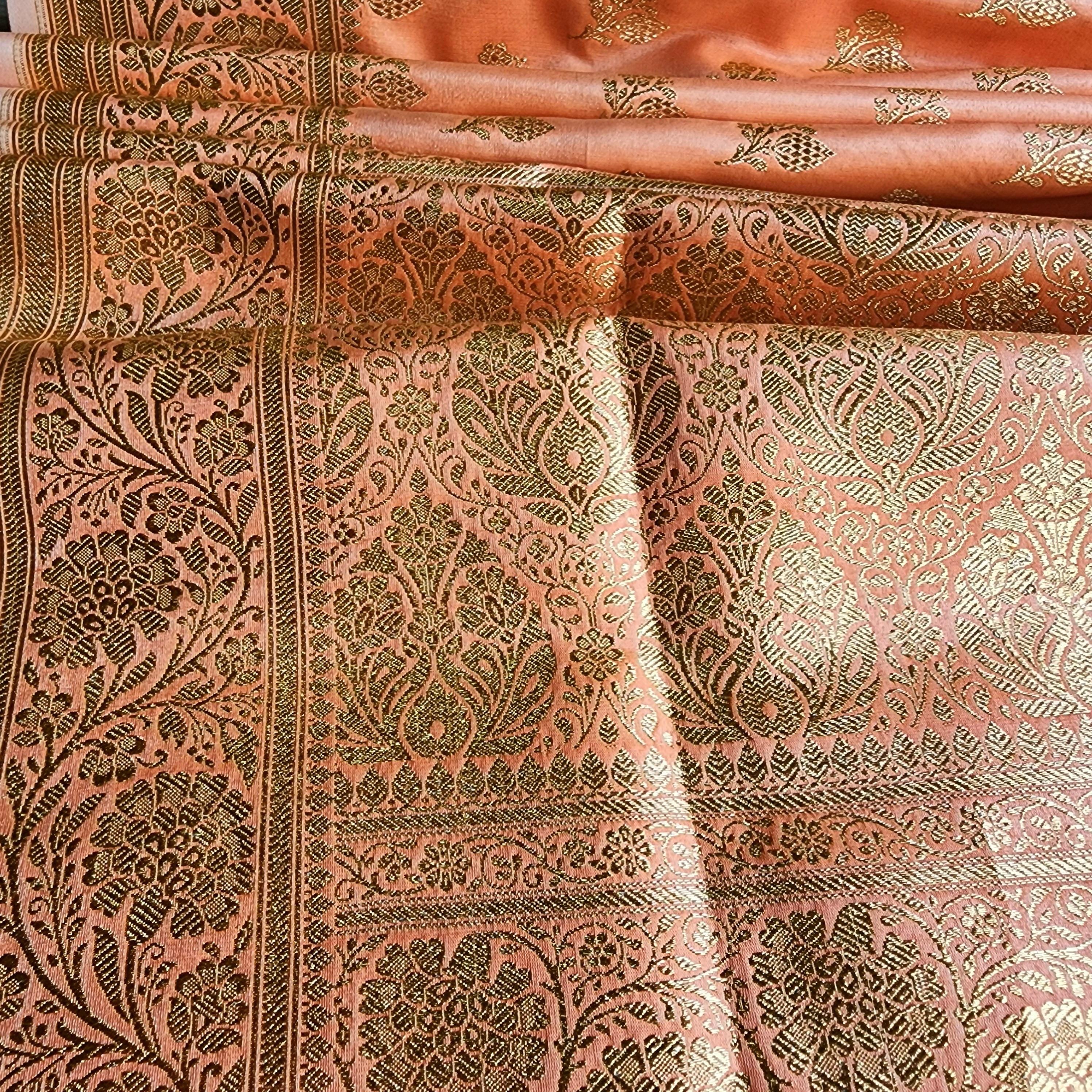 Rich Orange Banarasi Silk Saree with Gold Zari Weaving
