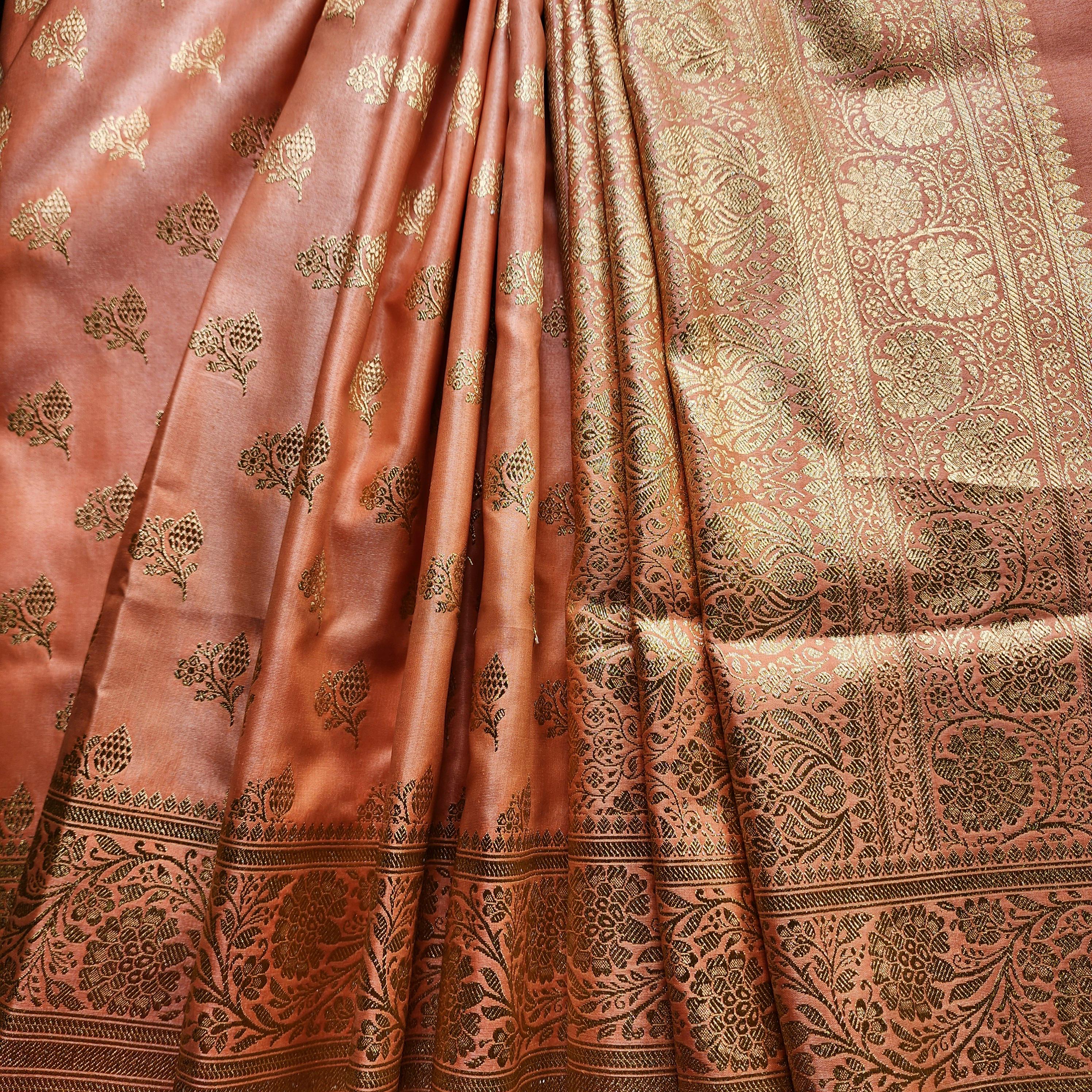 Rich Orange Banarasi Silk Saree with Gold Zari Weaving