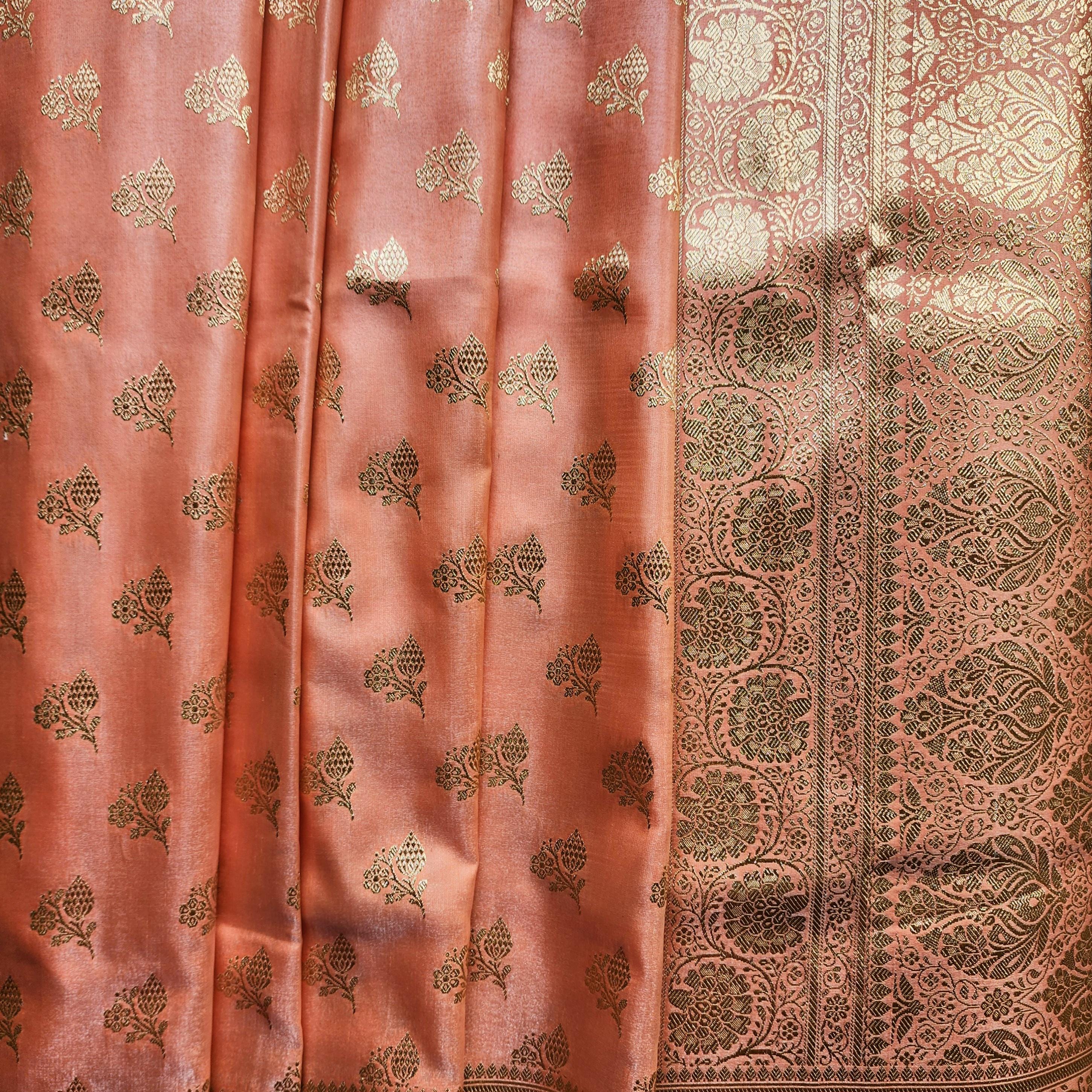 Rich Orange Banarasi Silk Saree with Gold Zari Weaving