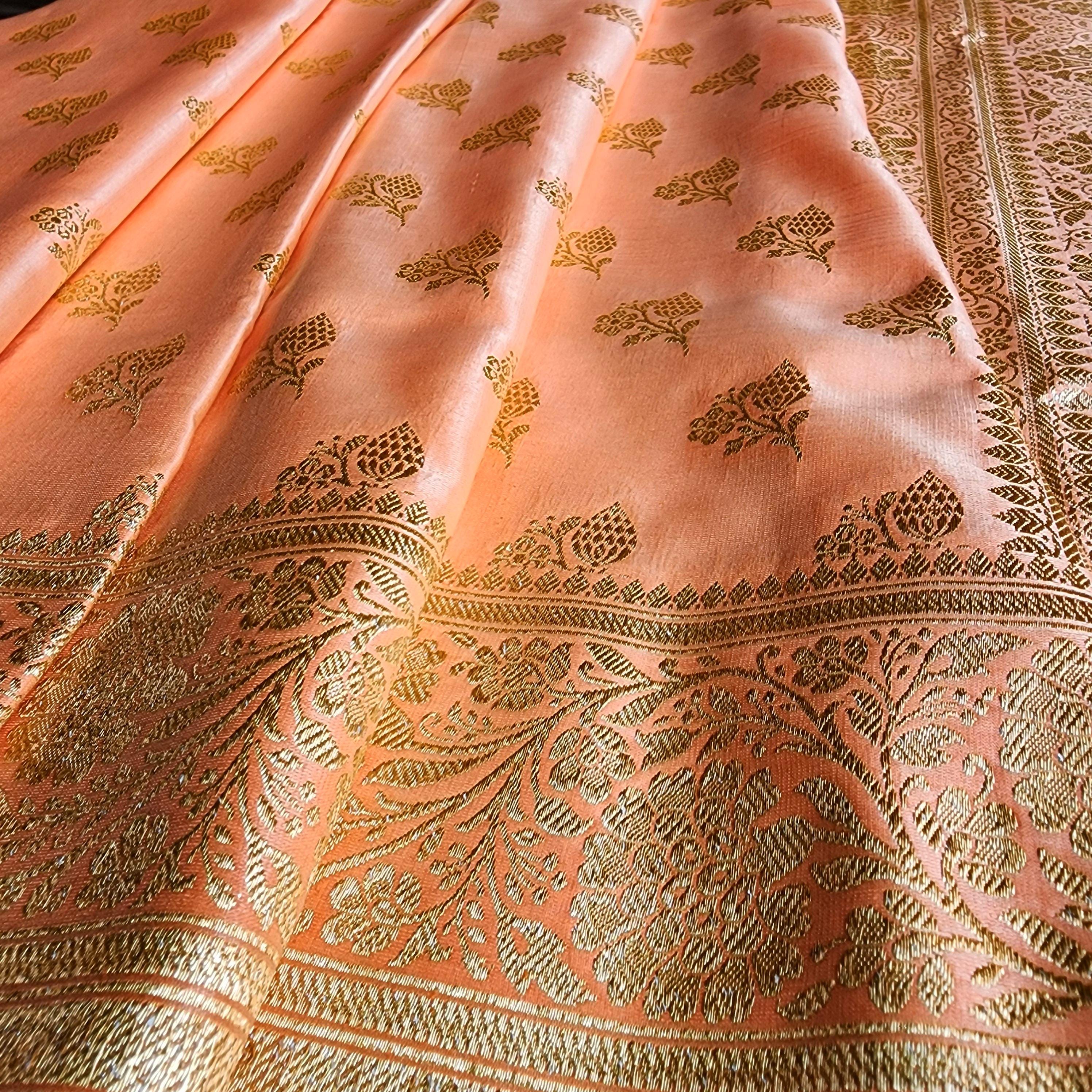 Rich Orange Banarasi Silk Saree with Gold Zari Weaving