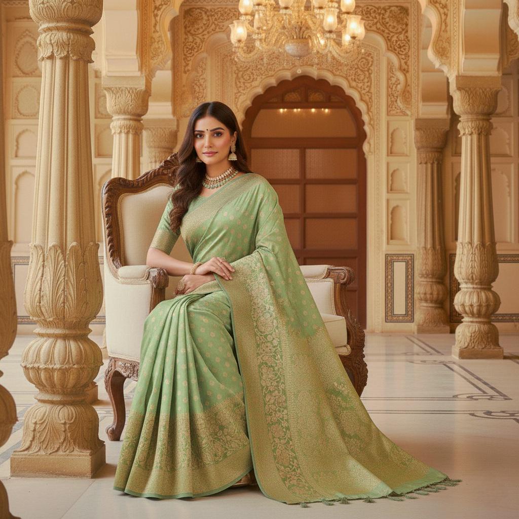 Rich Mehendi Green Banarasi Silk Saree with Gold Zari Weaving